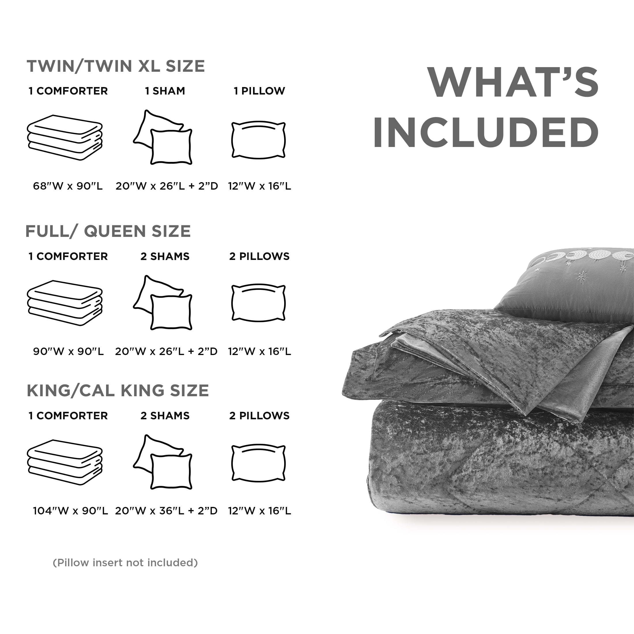 Heavyweight Warmth King/Cal King Size Comforter Sets, Velvet Bedding Comforter Set for All Seasons, Grey Bedding Set with Decor Pillow, ... - Luxurious Quilted Duvet Cover Set Detail