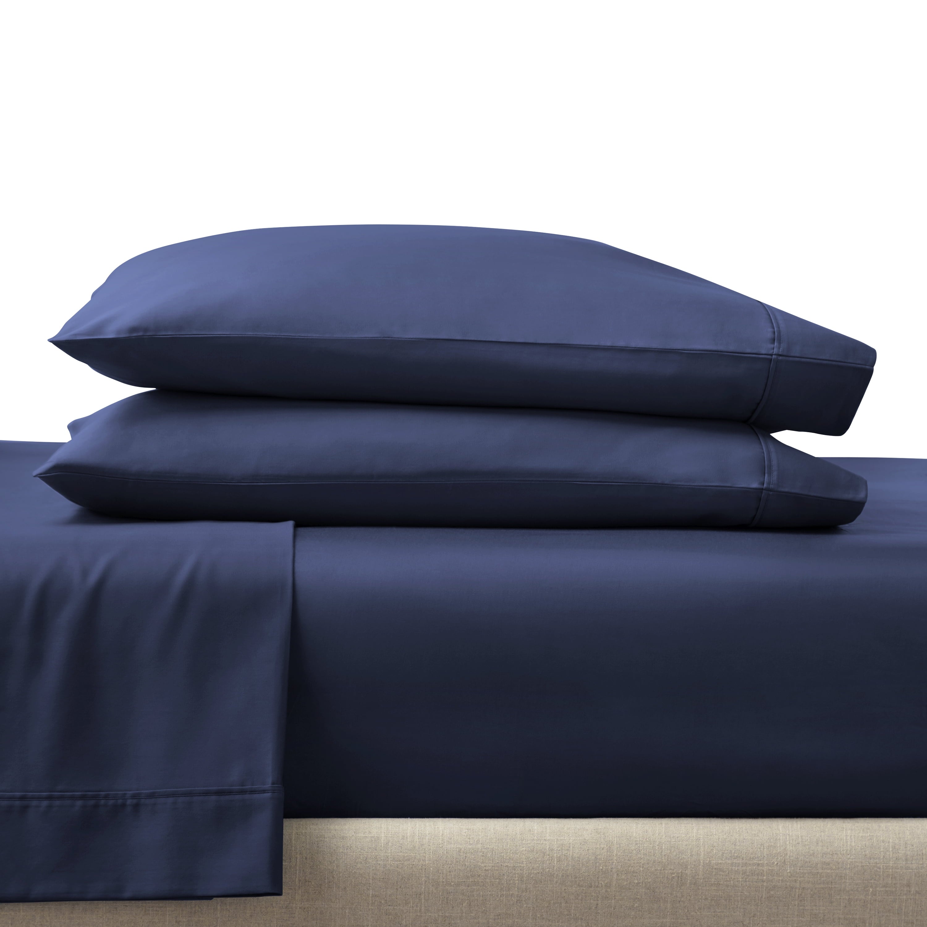 Breathable Luxury 4-Piece 300 Thread Count Blue Cove Cotton Sateen Bed Sheet Set, Queen - Premium Ultra-Soft Pillowcase Pair for Sleeping Detail