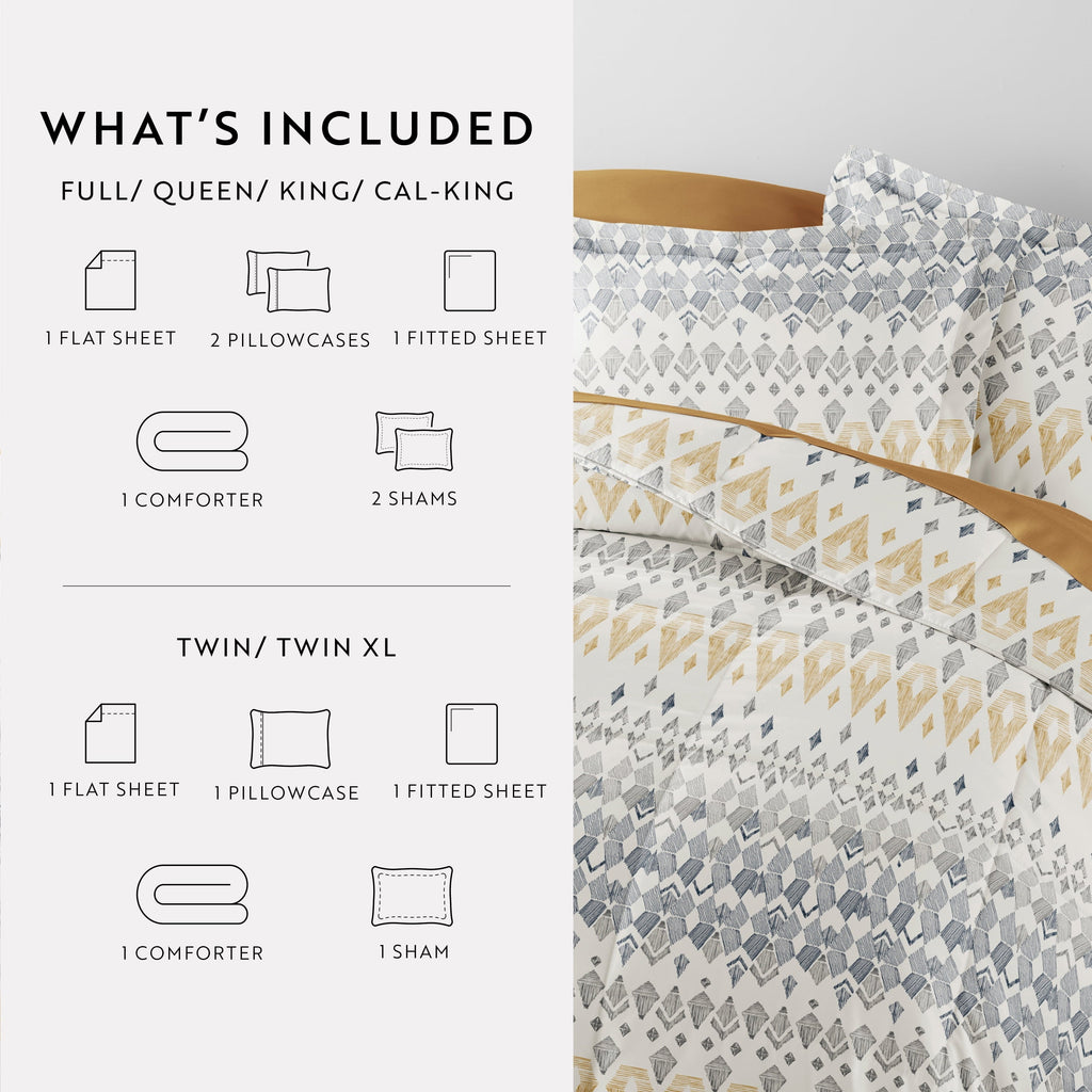 Luxurious Quilted 7 Piece Bedding Bundle, Microfiber Patterned Comforter and Sheet Set, Queen - All-Season Down Alternative Comforter Insert Detail