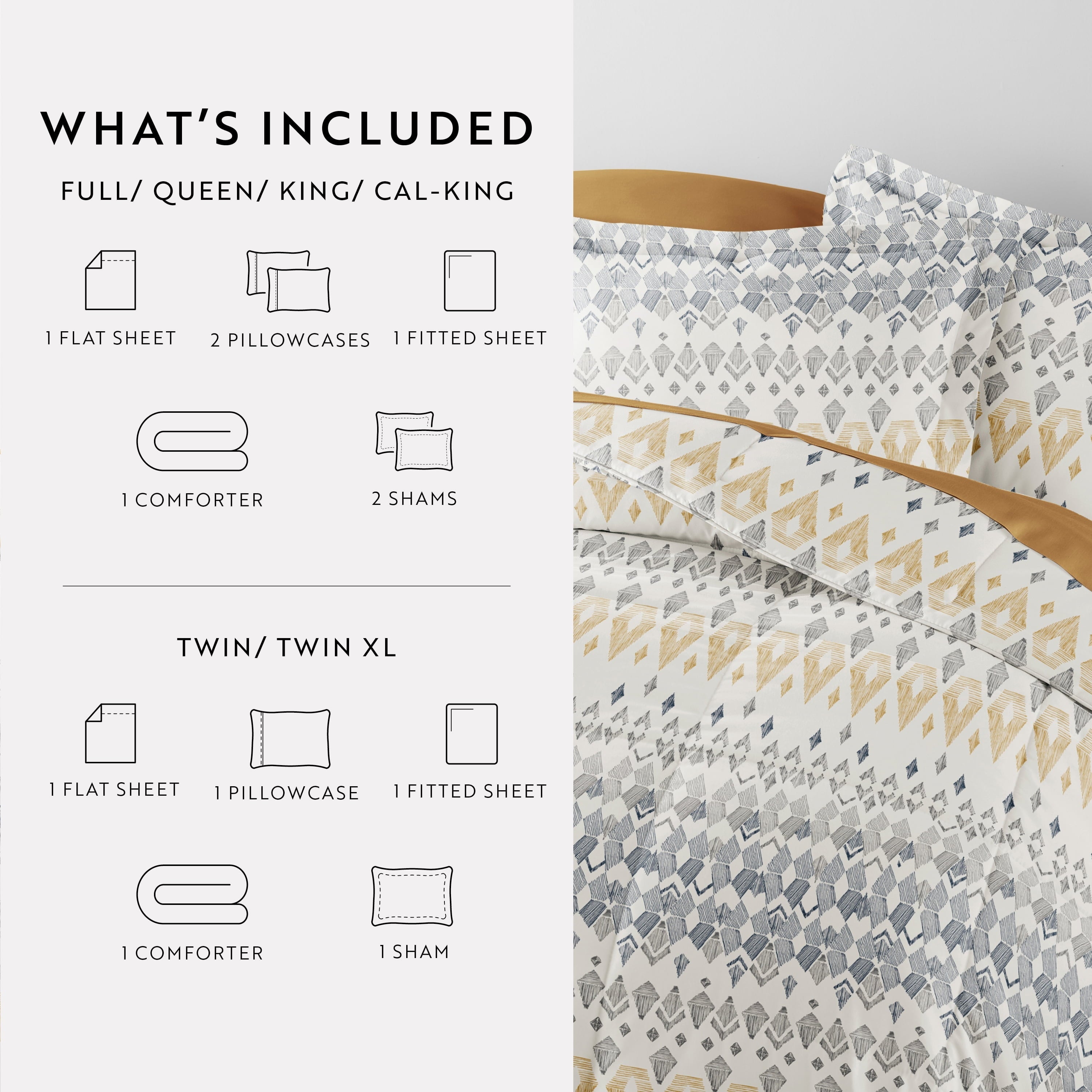 Luxurious Quilted 7 Piece Bedding Bundle, Microfiber Patterned Comforter and Sheet Set, Queen - All-Season Down Alternative Comforter Insert Detail