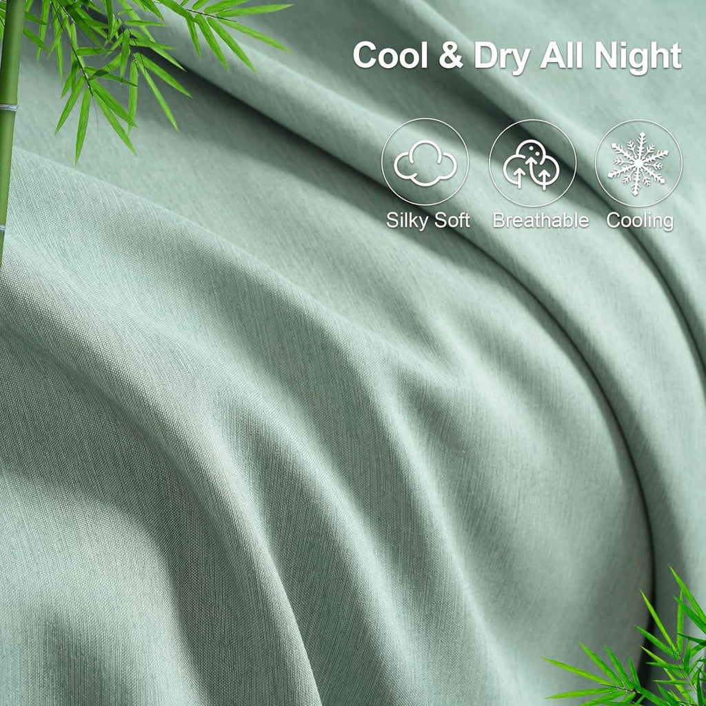 Wrinkle-Resistant Bamboo Bed Sheet Sets, 4 Pieces King Silky Soft Bedding Sheets, 1800 Thread Count 16 Inch Deep Pockets, Sage Green - Premium Ultra-Soft Pillowcase Pair for Sleeping Detail
