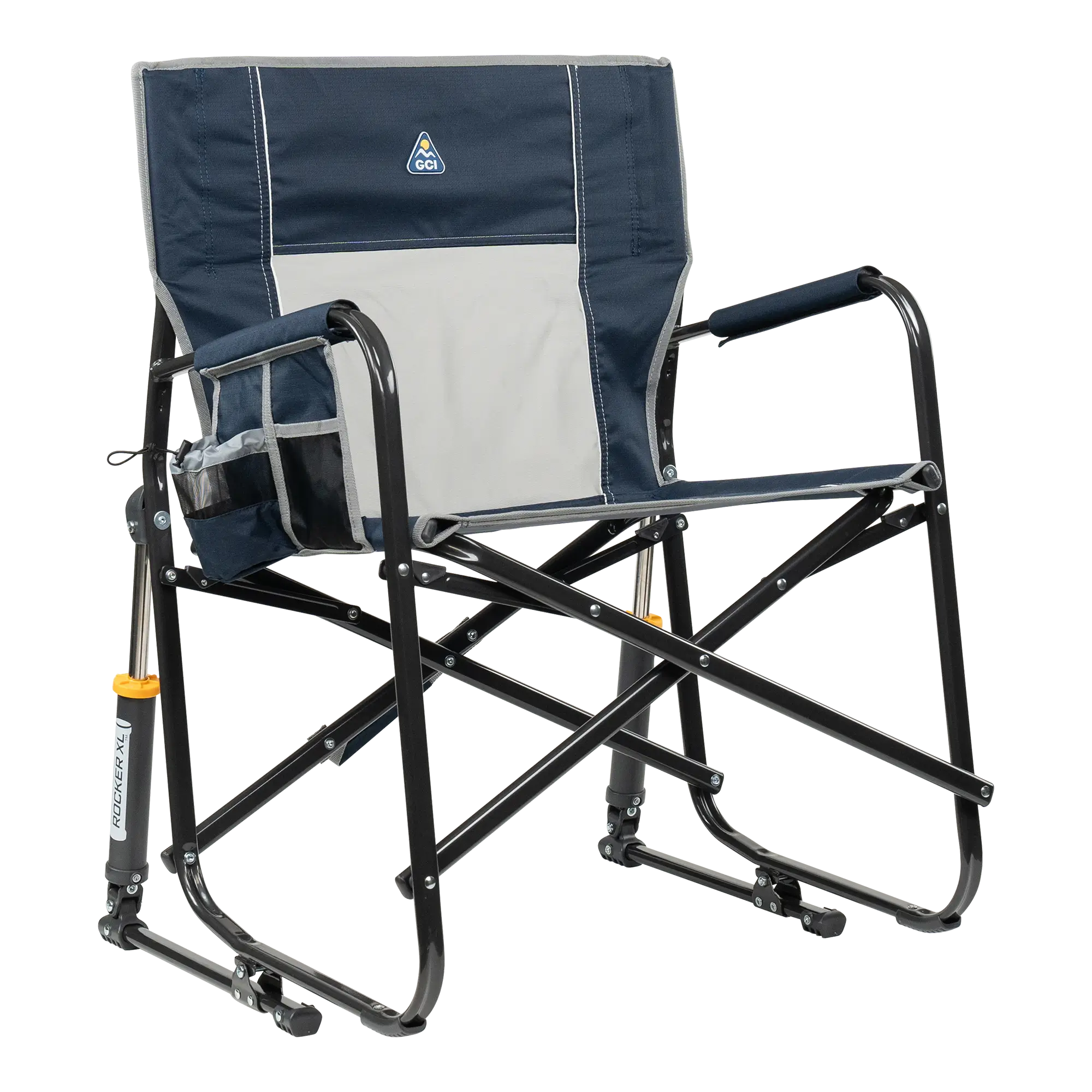 Luxury Camp Freestyle Rocker XL - Choice 552 - Heavy-Duty Kickback Rocker with Beverage Holder - Indigo