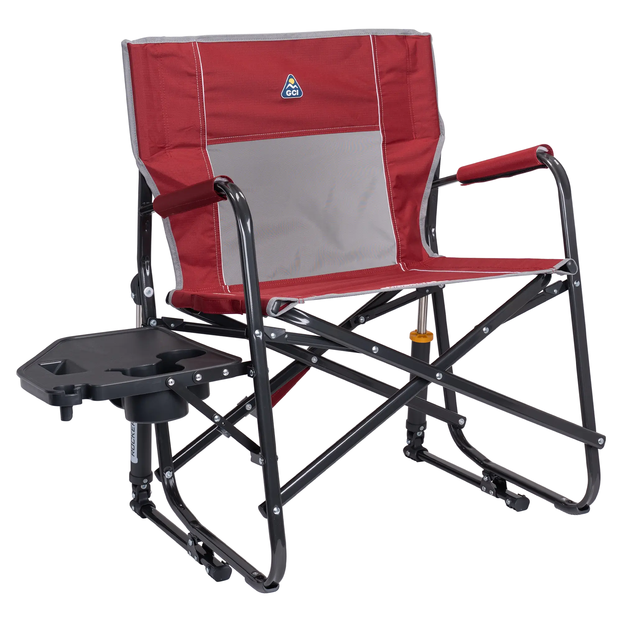 Smooth Motion Freestyle Rocker XL with Side Table - Choice 836 - Patented Spring-Action Rocking Chair for Camping - Cinnamon