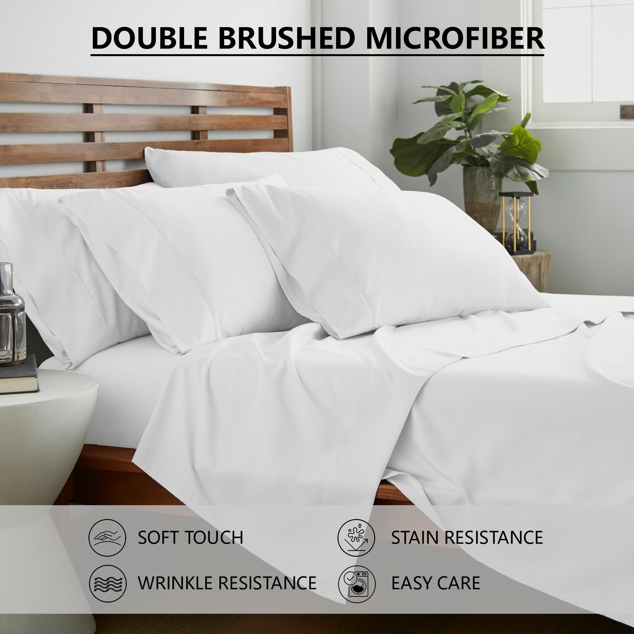 Premium Egyptian Cotton Queen Size 6 Piece Bed Sheet Set White - Ultra Soft Microfiber Deep Pocket Wrinkle Free - Cooling Hotel Quality Bedding Sheets and Pillowcases Detail