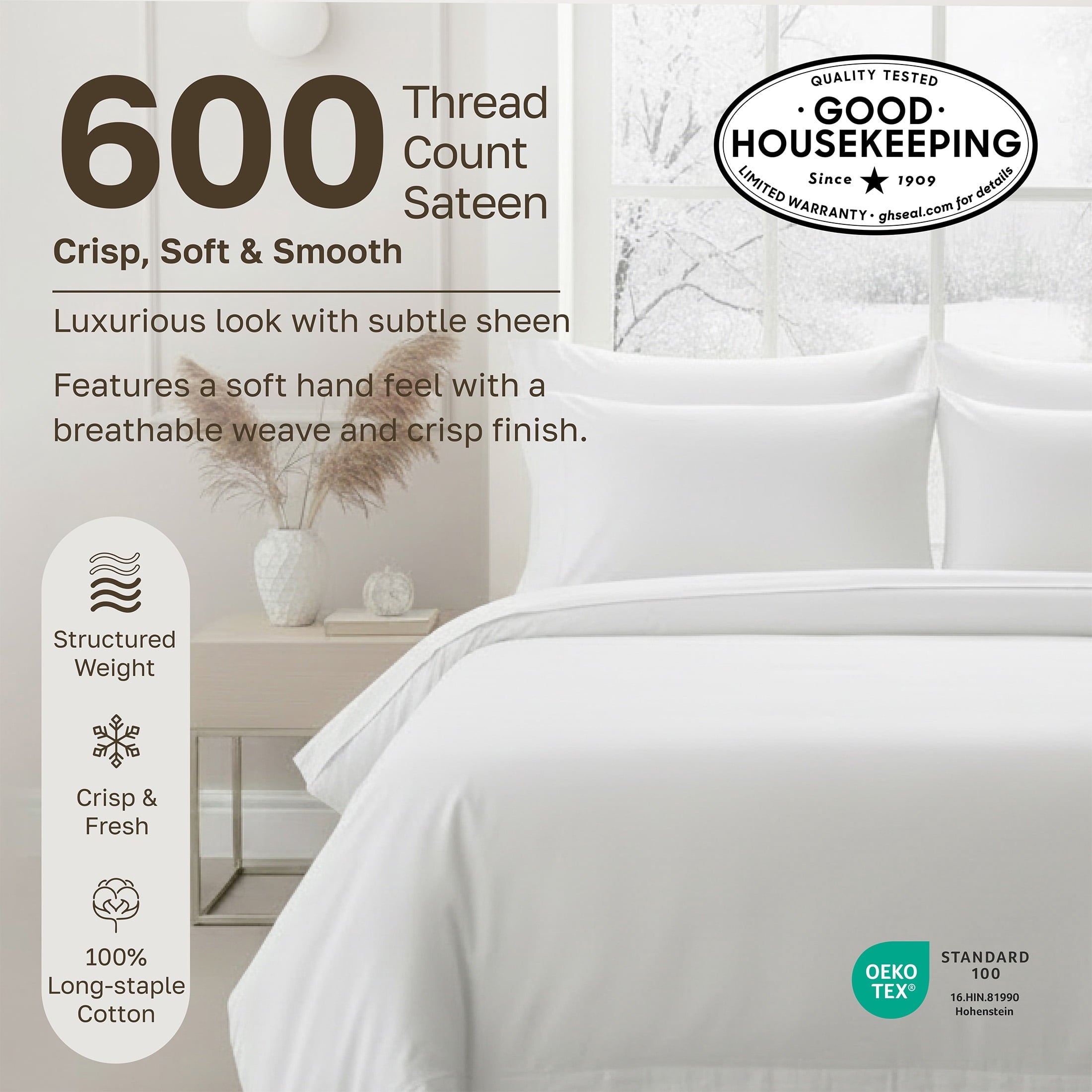 Cooling Sateen 100% Cotton Queen Sheets Set - 600 Thread Count 100% Cotton Sheets Queen, Sateen Deep Pocket Adult/Teen 4 Piece Bed Sh - Luxury Bed Sheet Set with Deep Pockets Detail