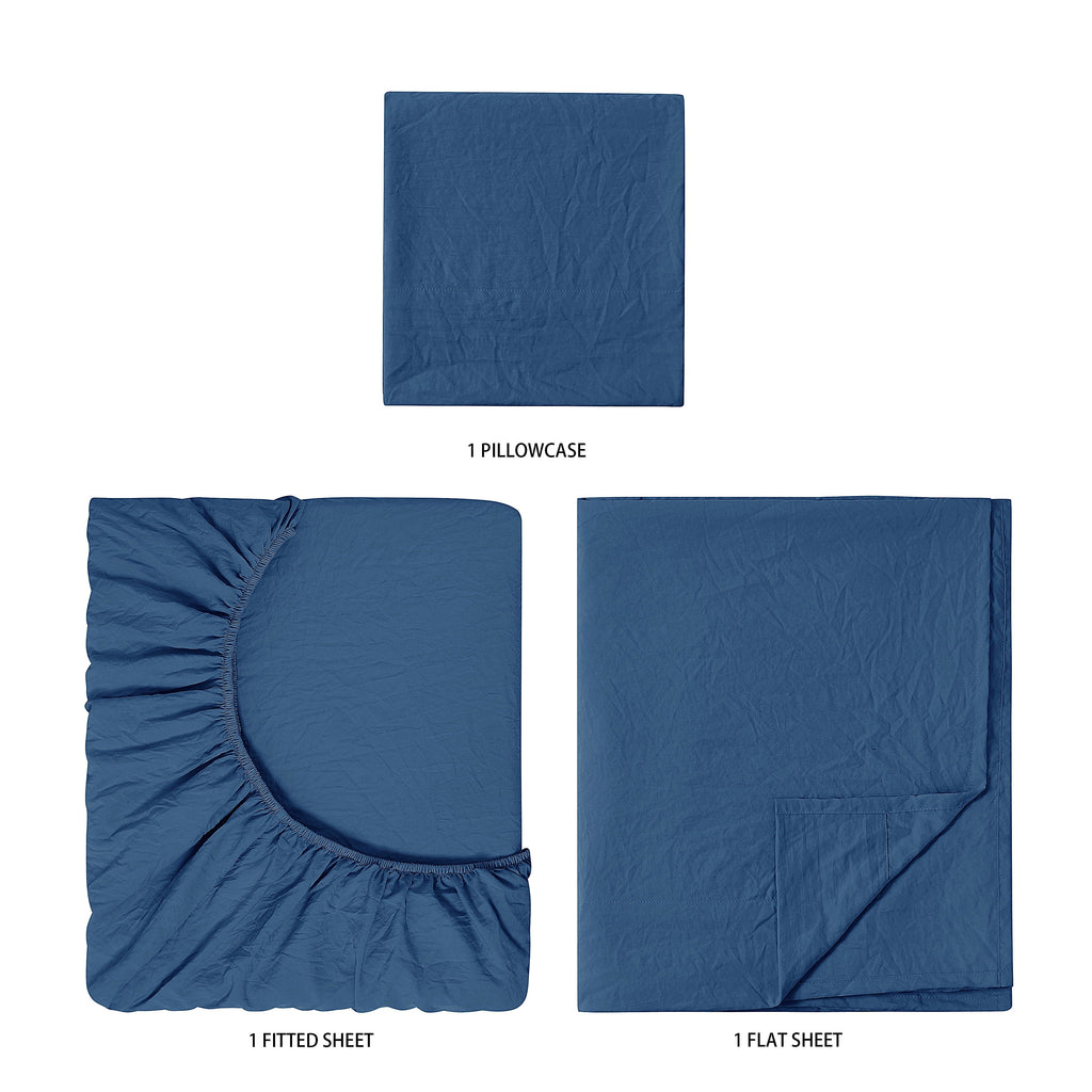 Cooling Sateen Ultra Soft Microfiber Bed Sheet Set, Twin-XL, Indigo, 3 Piece - Premium Ultra-Soft Pillowcase Pair for Sleeping Detail