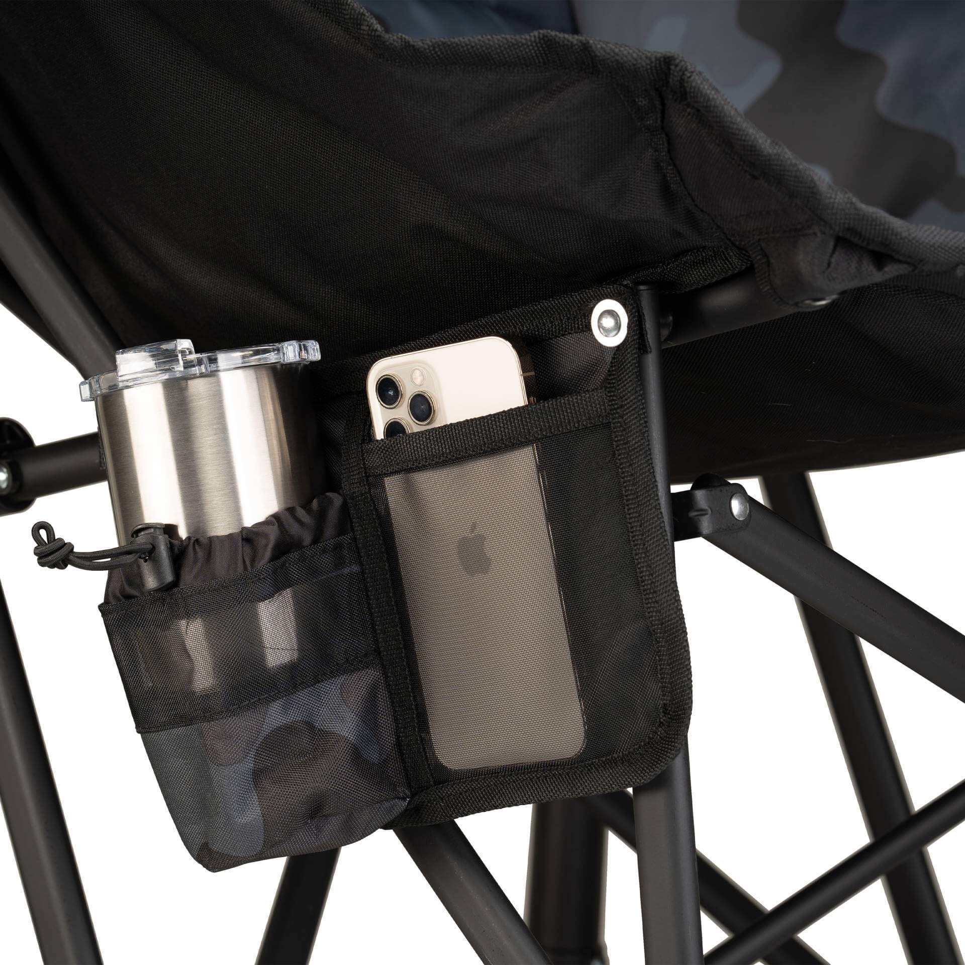 Luxury Camp Puff Rocker - Choice 731 - Heavy-Duty Kickback Rocker with Beverage Holder Detail