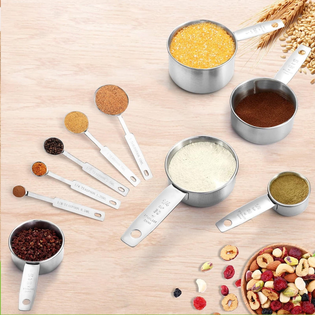 Heat-Resistant Measuring Cups and Spoons Set of 10, 5 Stainless Steel Cups and 5 Spoons for Kitchen Cooking Baking - Heat-Resistant Silicone Cooking Spatula Turner Detail