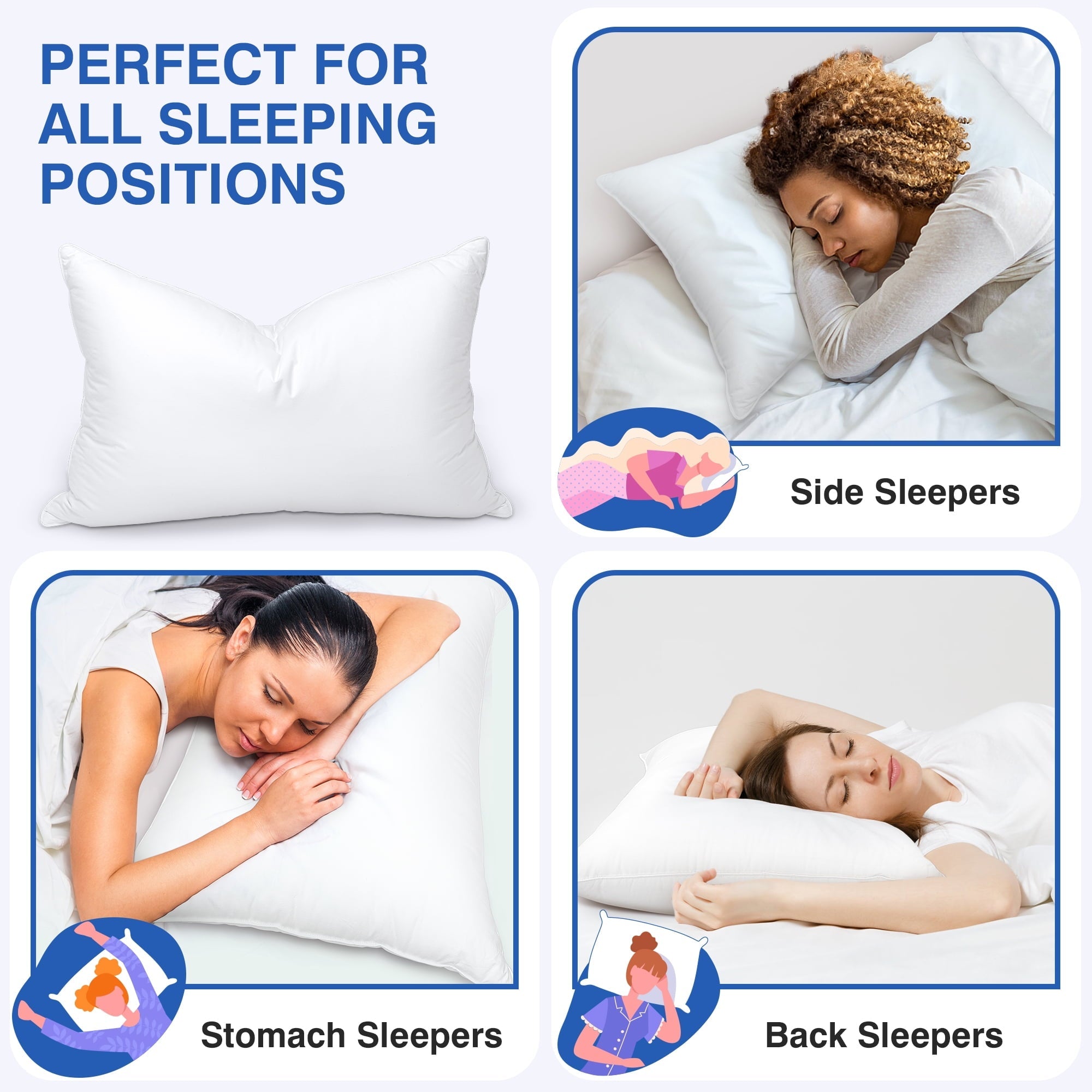 Decorative Plump Pillows and Bed Pillows Queen Size for Sleeping,With 2 Set of Soft Cotton Cover- Pack of 2 - Ergonomic Memory Foam Pillow for Neck Pain Support Detail