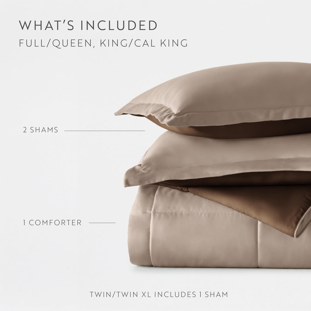 Luxurious Quilted All Season Reversible Comforter Set Breathable Cool in Taupe & Chocolate Brown Full/Queen Size Bedding - Hypoallergenic Ultra-Fluffy Quilt for Winter Detail