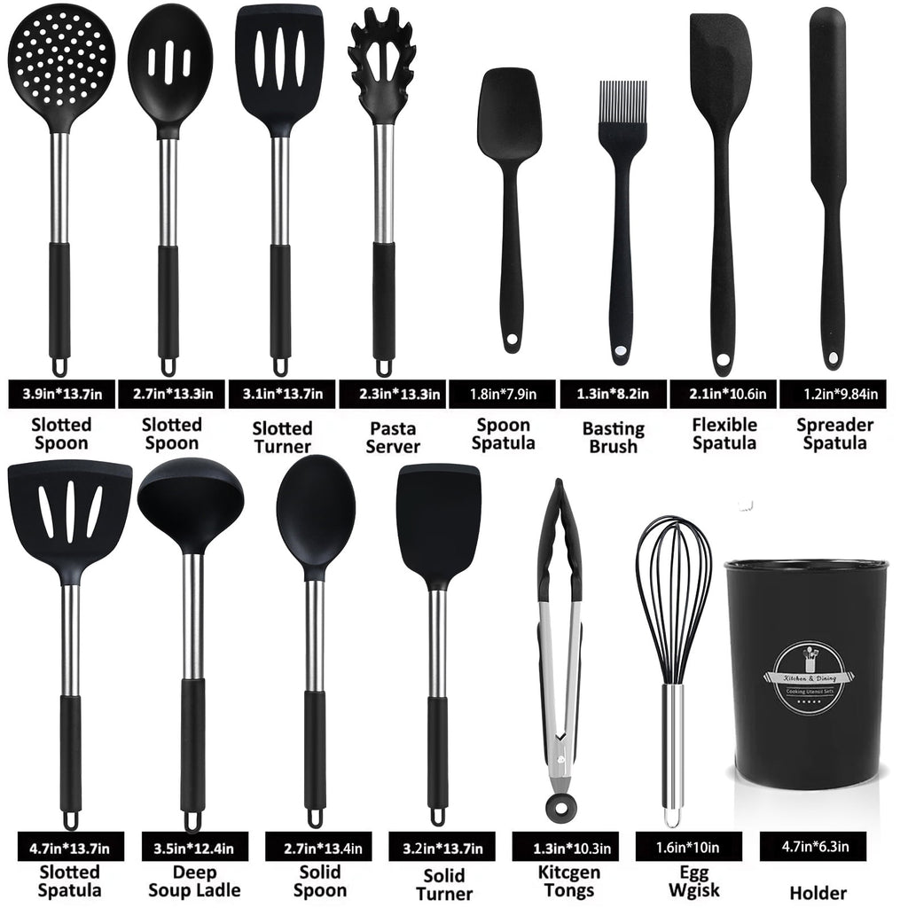 Chef-Quality Silicone Cooking Utensils Set, 26 Pcs, Heat Resistant Kitchen Utensils Set, Black - Professional Kitchen Tool for Culinary Enthusiasts Detail