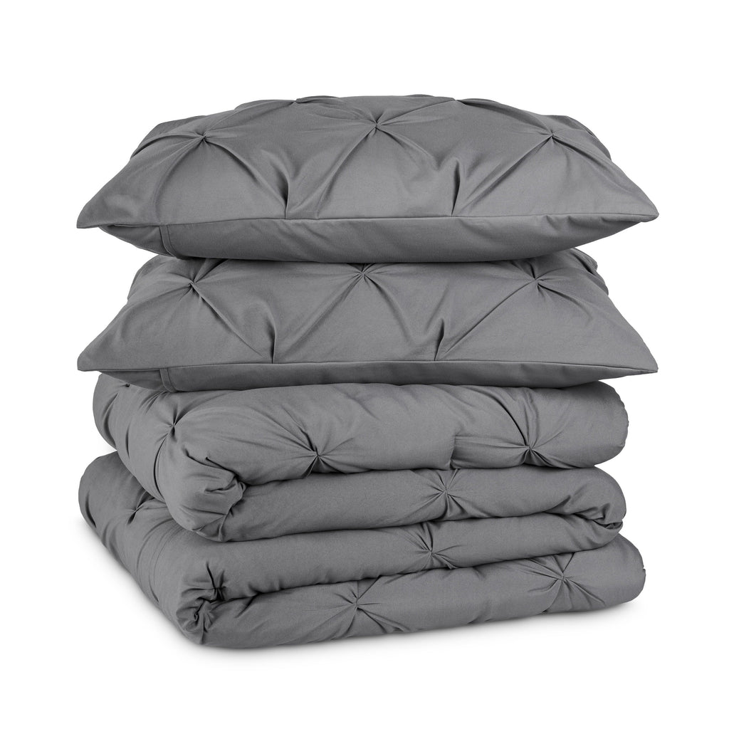 Heavyweight Warmth Pintuck Down Alternative Comforter Set - 3-Pieces - All Seasons - King, Grey - Hypoallergenic Ultra-Fluffy Quilt for Winter Detail