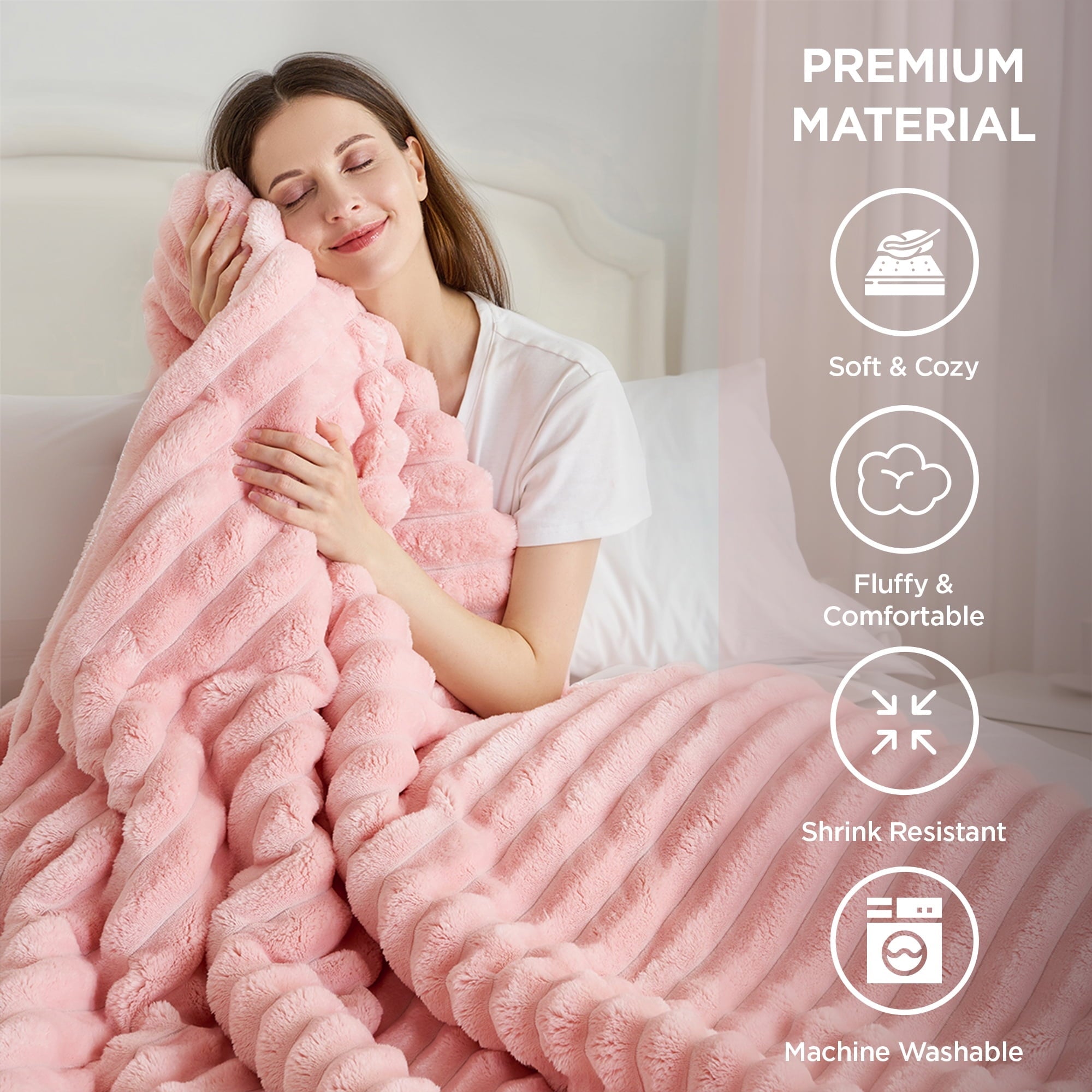 Hypoallergenic Cloud Full/Queen Size Comforter Set, Fluffy Ribbed Plush Comforter Set, 3-Piece Bedding Set, Pink - Cloud-Like Soft Lightweight Bed Comforter Detail
