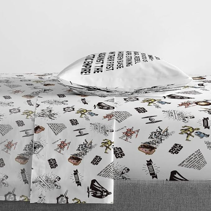 Premium Egyptian Cotton T-Shirt Comic 3 Piece Twin Size Bed Sheets Set - Disney Space Theme Bedding - Premium Ultra-Soft Pillowcase Pair for Sleeping Detail