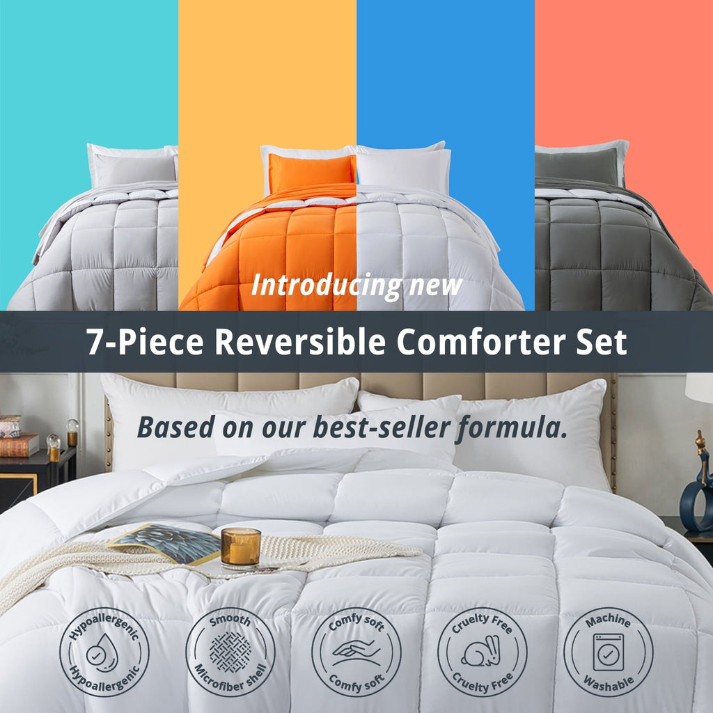 All-Season Queen Size 7 Piece Comforter Set | Bed in a Bag for Unisex Adult | Black/Gray - Cloud-Like Soft Lightweight Bed Comforter Detail