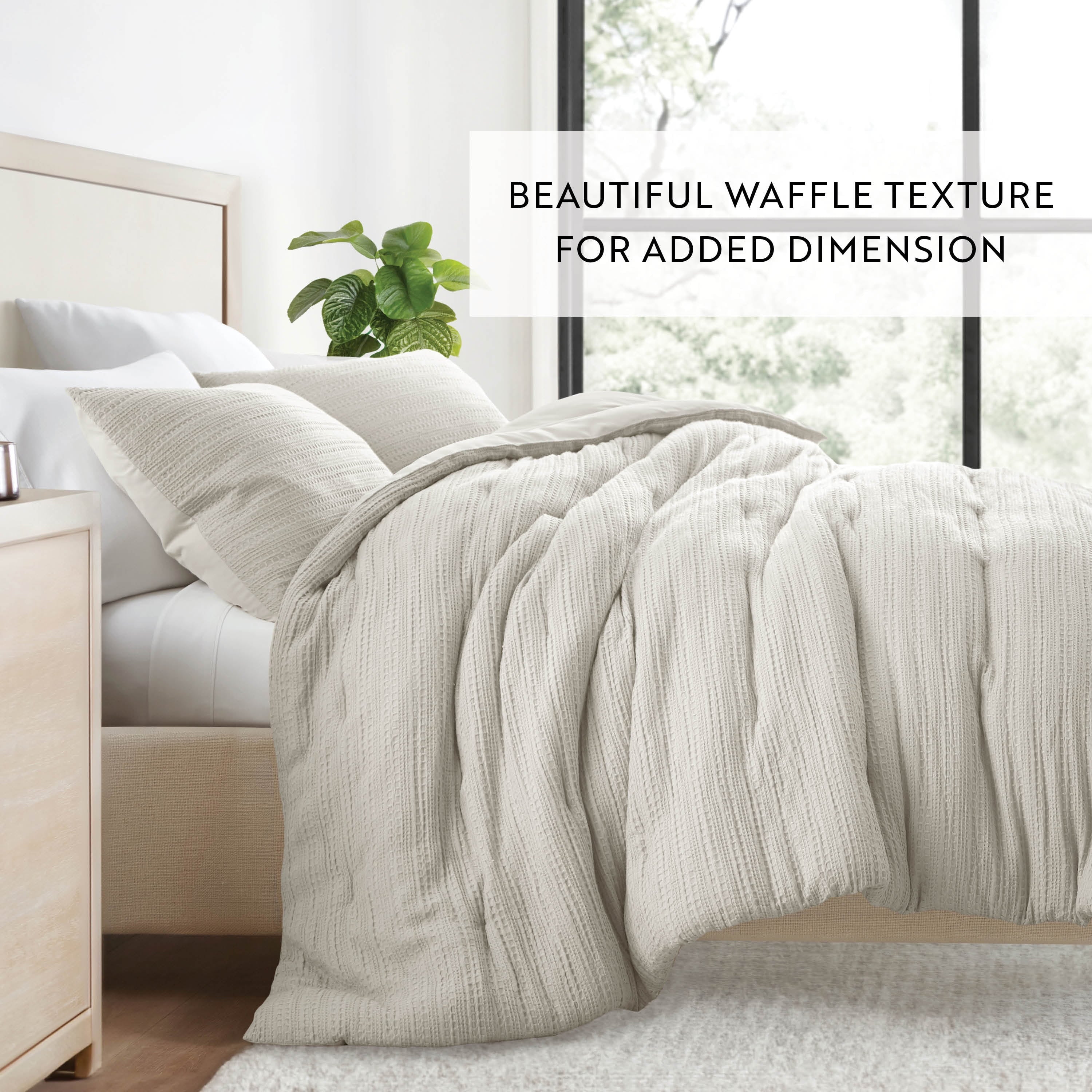 Luxurious Quilted Textured Waffle Comforter Set ins Natural Waffle Comforter Bedding Sets, King/Cal King Size Bedding - Cloud-Like Soft Lightweight Bed Comforter Detail