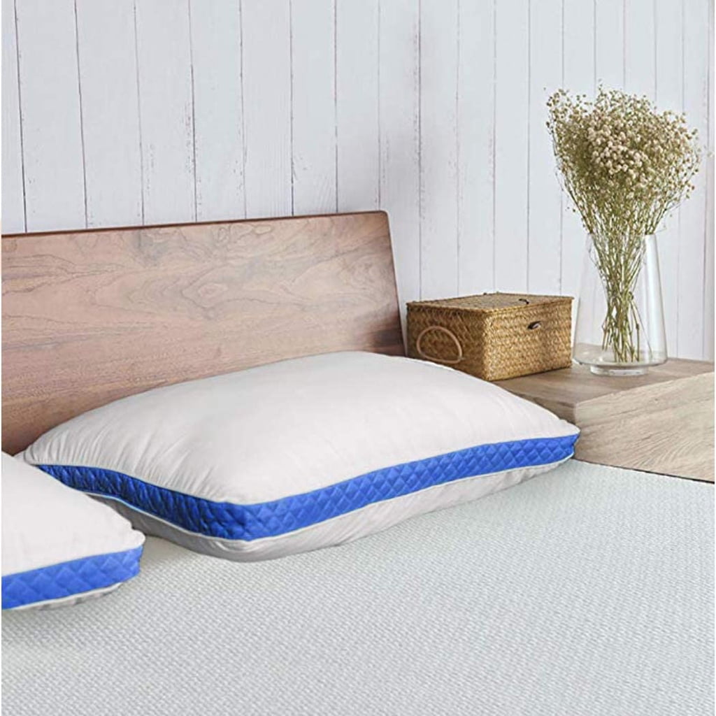 Decorative Plump Gusseted Quilted King Size Bed Pillows Set of 2, Blue Bed Pillows for Side Sleepers and Back Sleepers - Decorative Throw Pillow Cushion for Sofa & Bed Detail