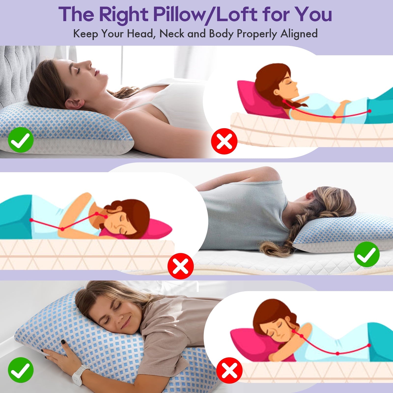Orthopedic Support Cooling Pillows for Bed Sleeping Shredded Memory Foam Pillows Queen Size Set of 2 Pack 20 x 30 inches - Hotel Quality Plush Sleeping Pillows Detail