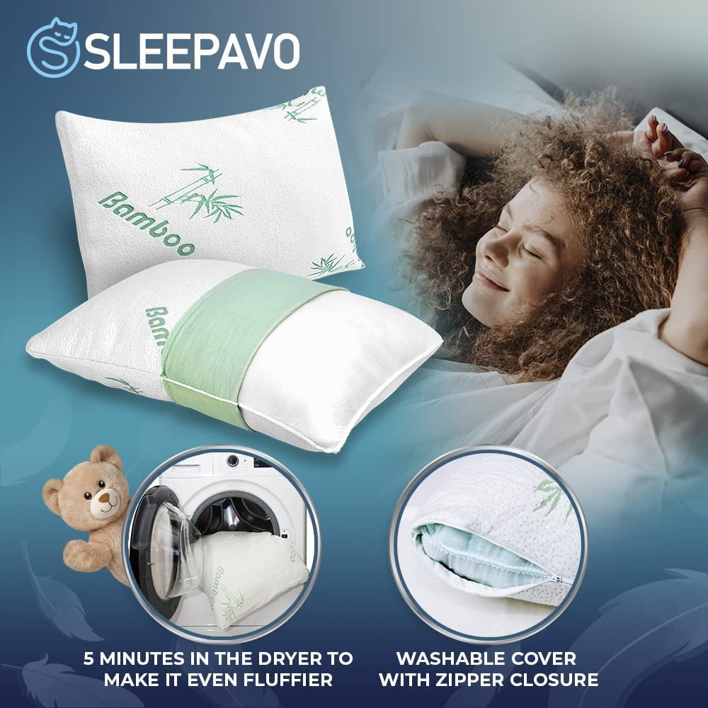 Fluffy Shredded Memory Foam Pillows Queen Size Set of 2 - Cooling Bed Pillows for Sleeping - Back, Stomach, Side Sleeper Firm, Comfy ... - Ergonomic Memory Foam Pillow for Neck Pain Support Detail