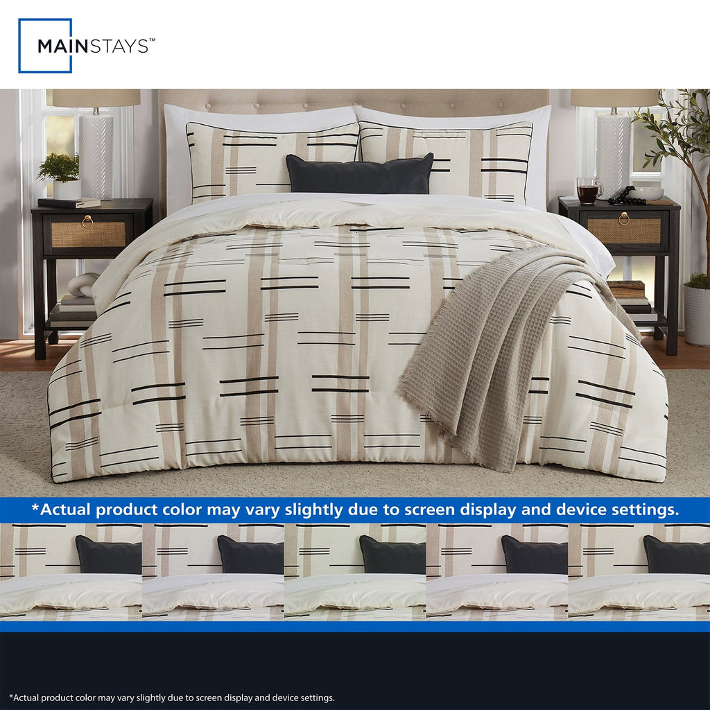 Hypoallergenic Cloud Full/Queen Comforter Set, All-Season, 5-Piece, Tan Modern - All-Season Down Alternative Comforter Insert Detail