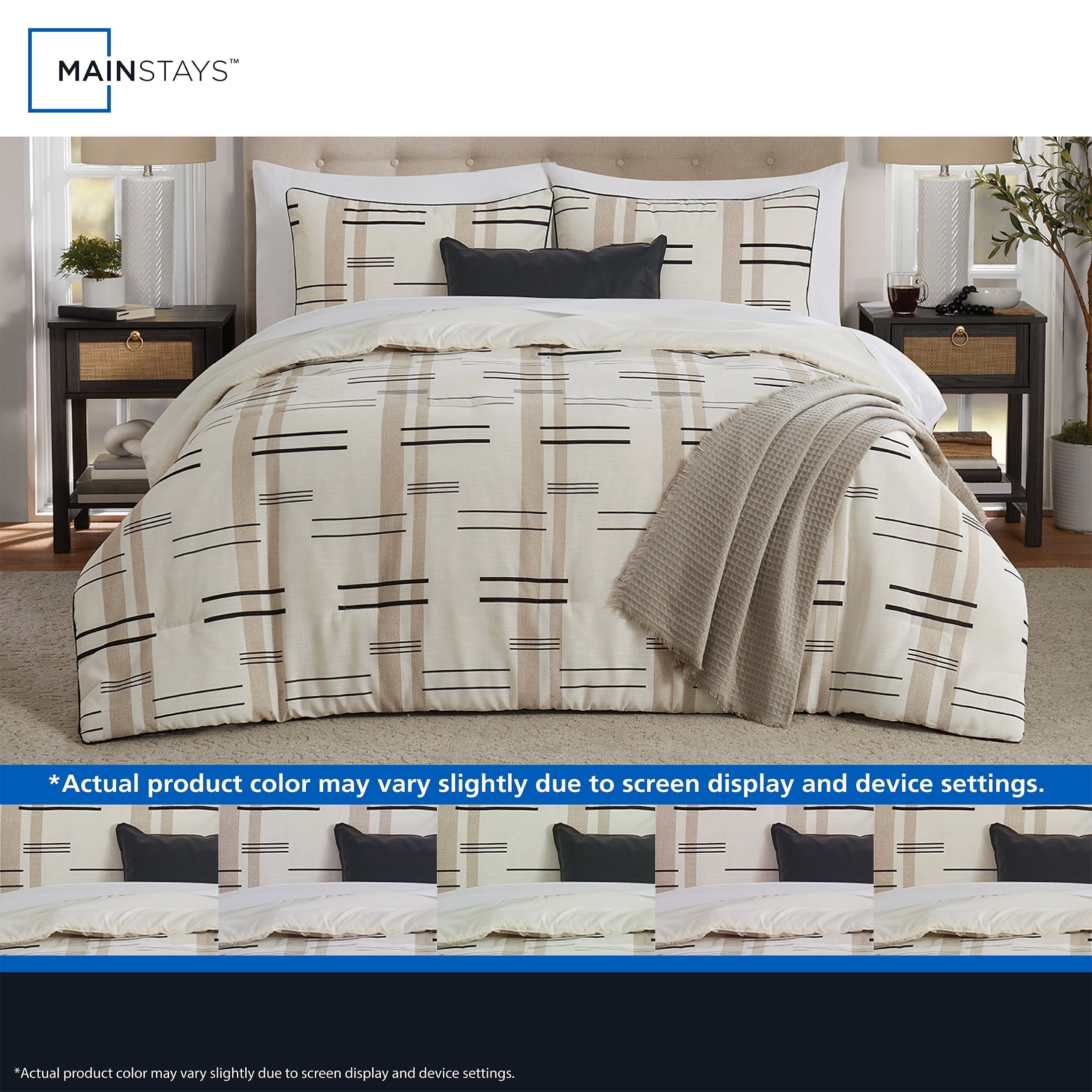 Hypoallergenic Cloud Full/Queen Comforter Set, All-Season, 5-Piece, Tan Modern - All-Season Down Alternative Comforter Insert Detail