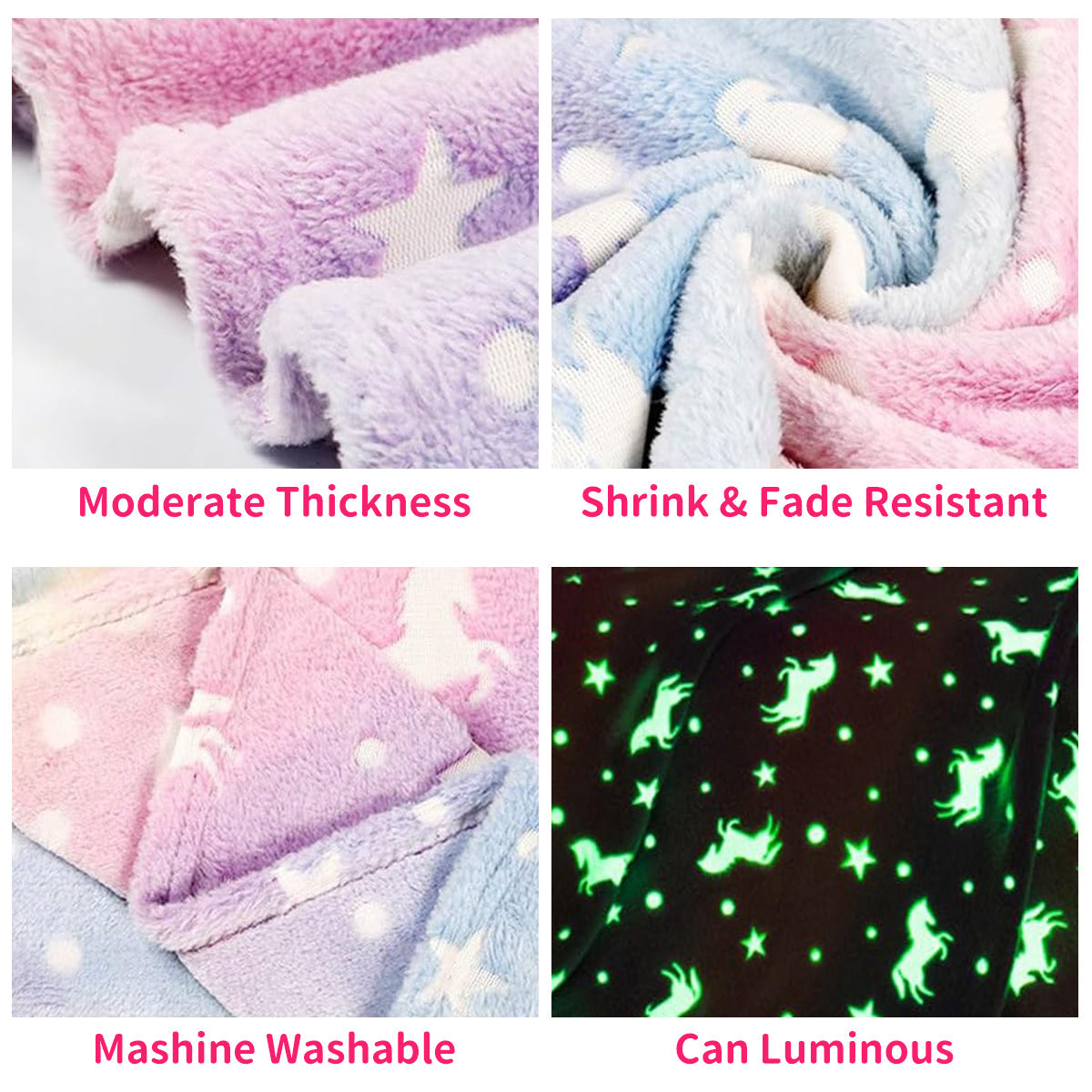 Reversible Sherpa Glow in The Dark Pony Blanket for Kids, 50"x60" Soft Cozy Luminous Flannel Blanket, Christmas Birthday Gift for Girls... - Super Soft Reversible Sherpa Flannel Blanket Detail