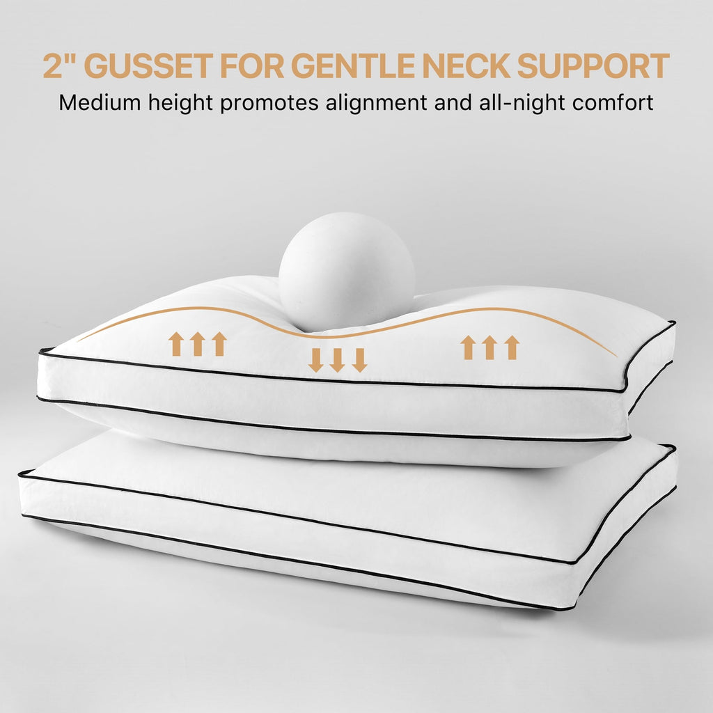 Hotel Collection Gusseted Feather Down Pillow Set of 2, Medium Firm Hotel Bed Pillows 2 Pack, Queen Size for Side Sleepers, 20 x 30 in - Ergonomic Memory Foam Pillow for Neck Pain Support Detail