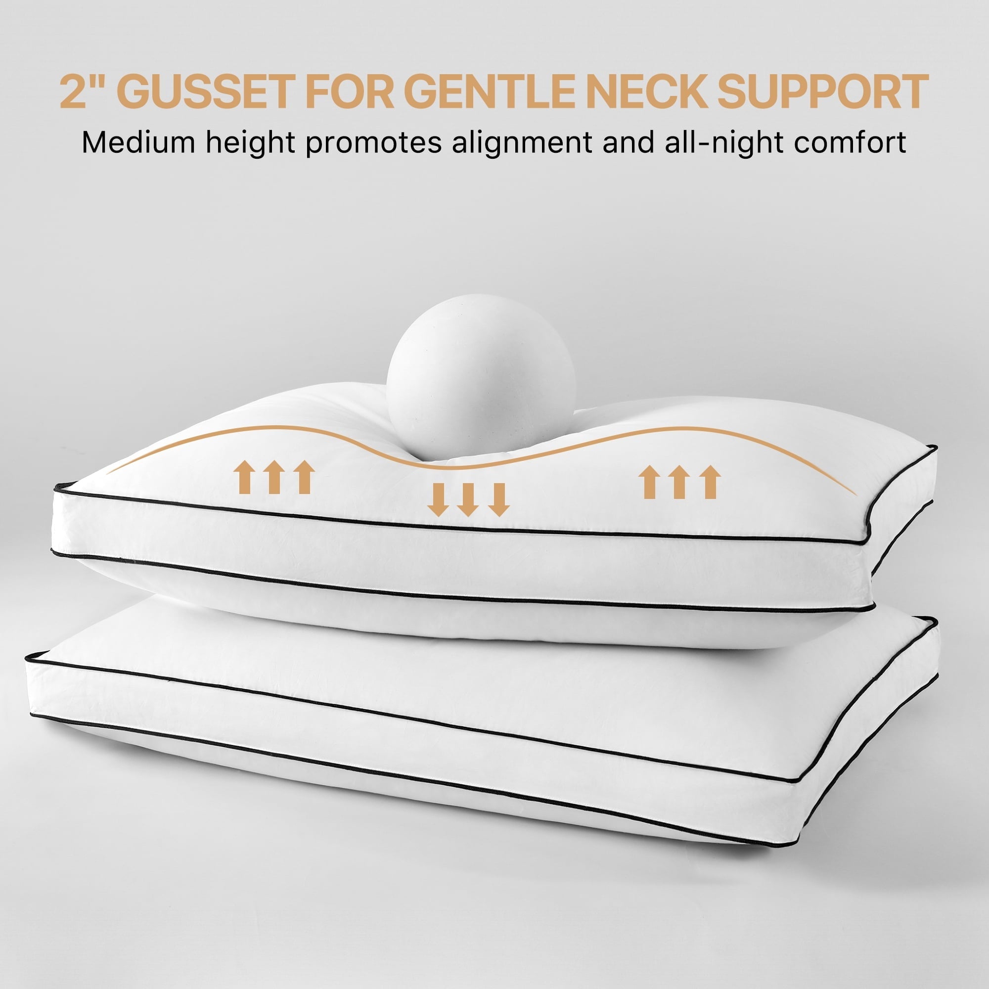 Hotel Collection Gusseted Feather Down Pillow Set of 2, Medium Firm Hotel Bed Pillows 2 Pack, Queen Size for Side Sleepers, 20 x 30 in - Ergonomic Memory Foam Pillow for Neck Pain Support Detail