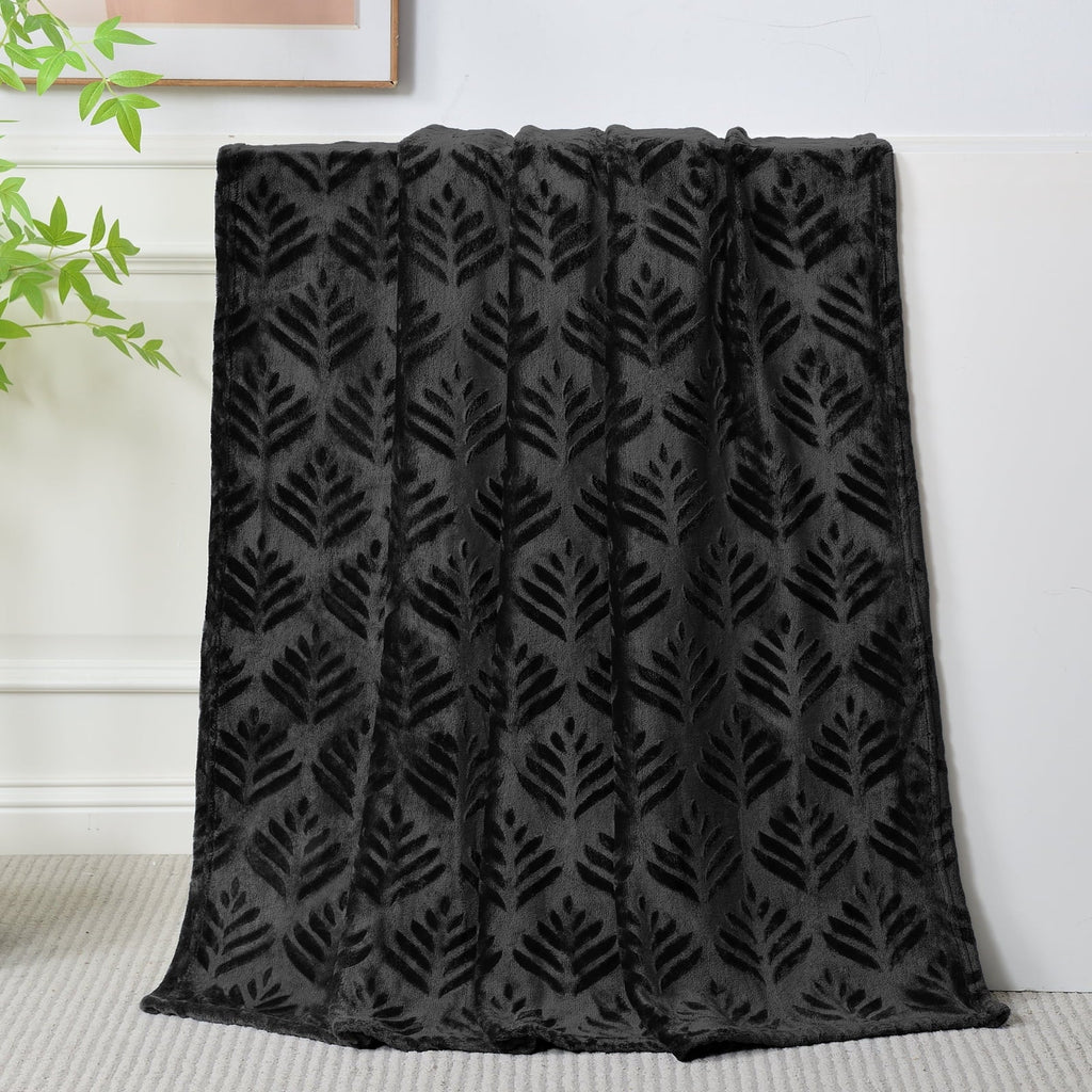 Lightweight Warm Fleece Throw Blanket for Couch, Leaves Pattern Super Soft and Cozy Blankets, Plush Fuzzy Lightweight, Black, 50"x60" - Cozy Fleece Throw Blanket for Couch & Bed Detail