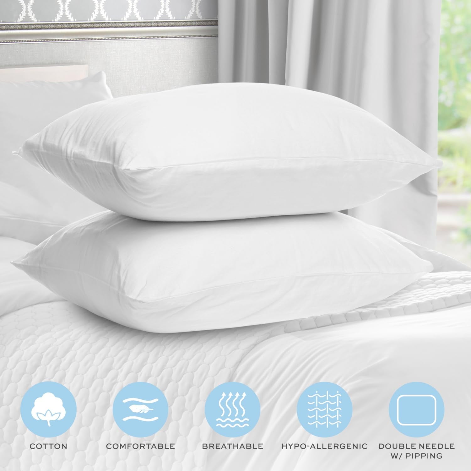 Decorative Plump Bed Pillows for Sleeping 2 Pc Set, Queen Size Pillow Side Sleeper Set, Down Alternative Luxury Hotel Soft Pillow 28x2... - Ergonomic Memory Foam Pillow for Neck Pain Support Detail