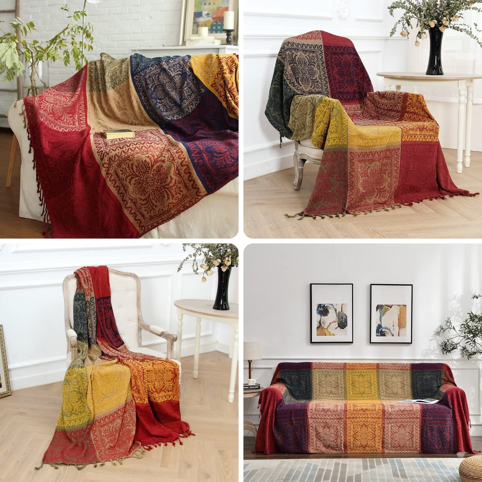 Reversible Sherpa 75x60 Inch Machine Wash Boho Tribal Throws Blankets Colorful Bohemian Hippie Chenille Throw Covers Couch Furniture So... - Cozy Fleece Throw Blanket for Couch & Bed Detail