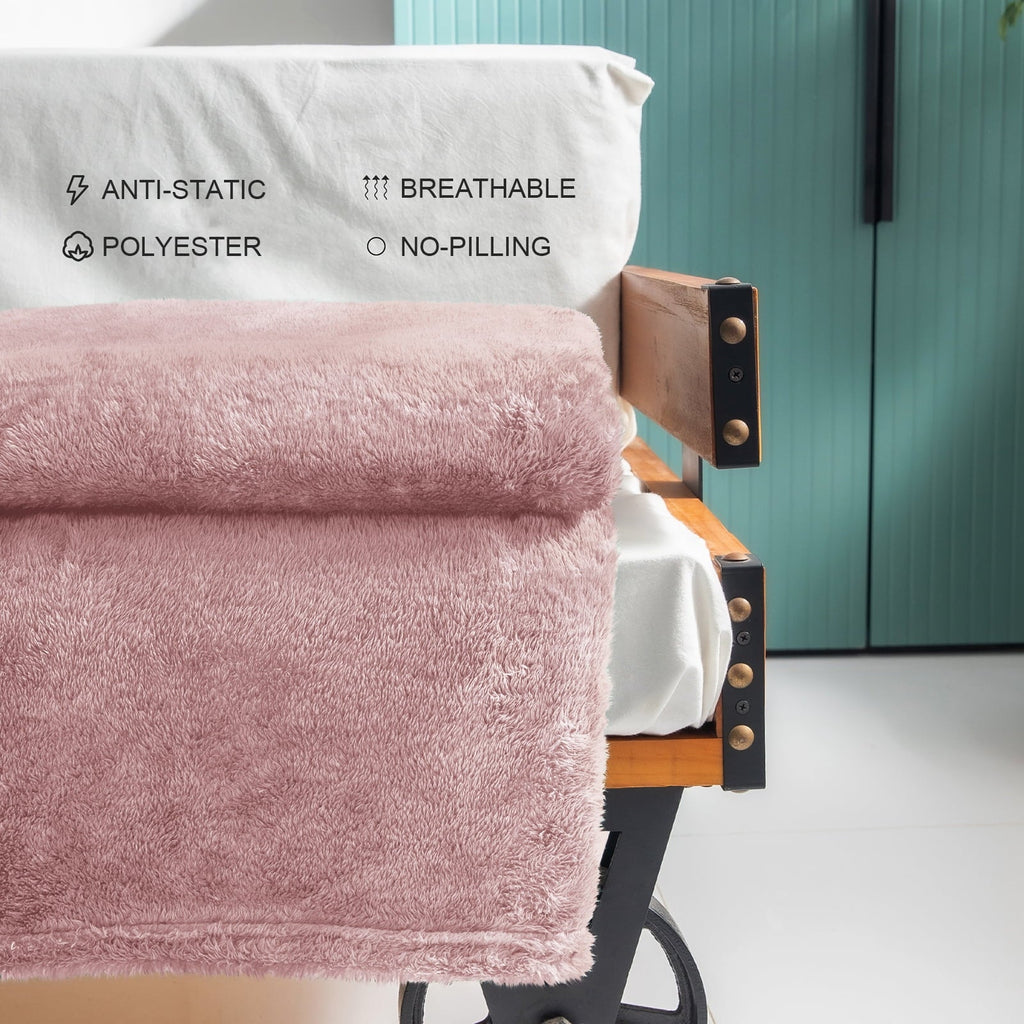 Cozy Fleece Plush Fuzzy Large Fleece Throw Blanket (50" x 70", Dusty Pink)- Soft, Warm and Lightweight - Luxury Knitted Decorative Throw Blanket with Fringes Detail