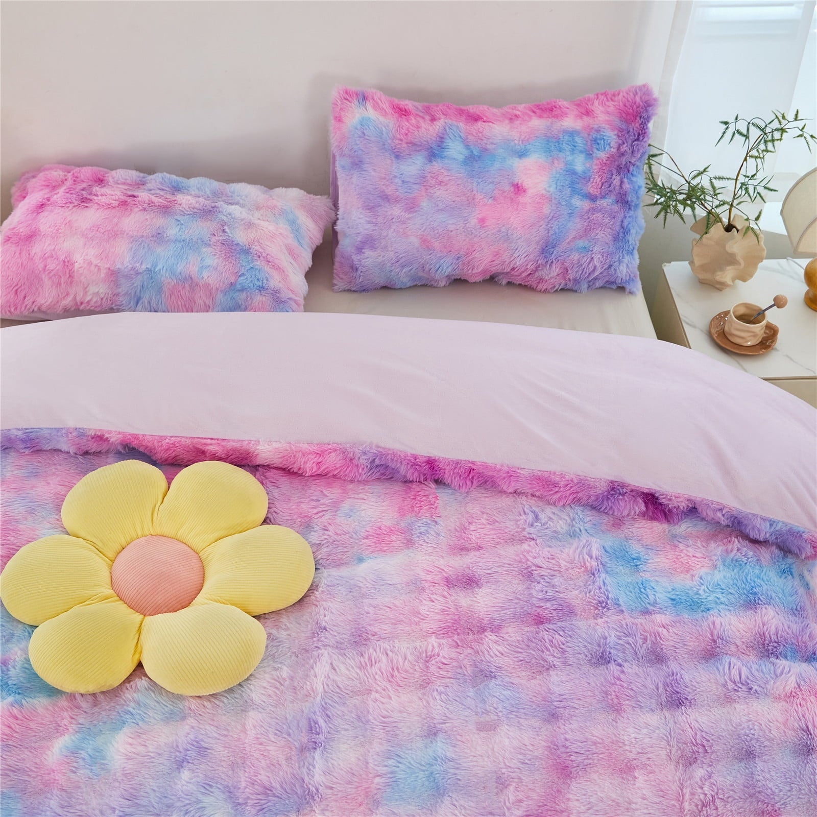 Hypoallergenic Cloud Faux Rabbit Fur Comforter Set Twin 3Pcs Girls Blue Purple Bedding Set Tie-Dyeing Soft Bed Comforter Set Warm Fuzzy Ki... - Hypoallergenic Ultra-Fluffy Quilt for Winter Detail