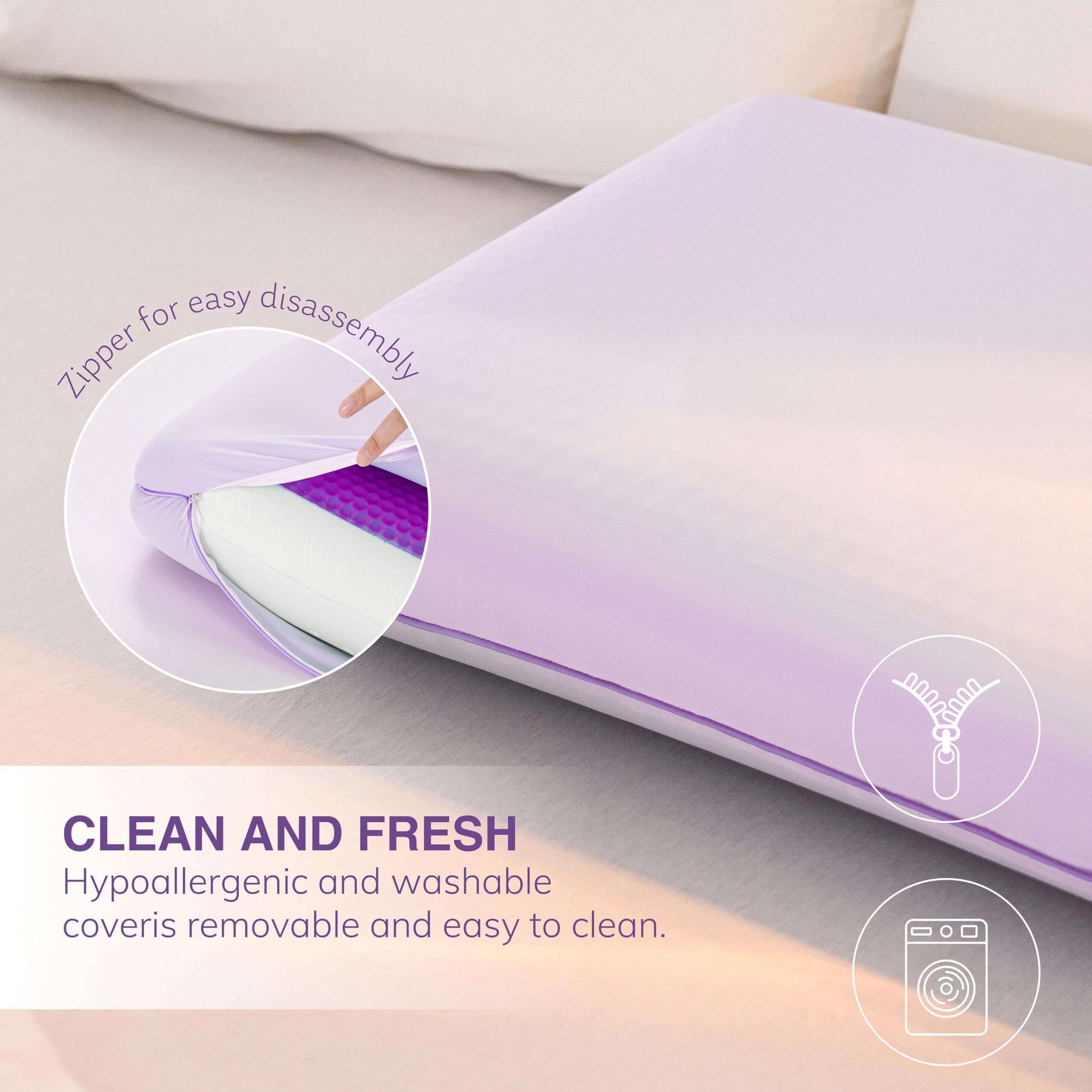 Fluffy Shredded Memory Foam Pillow, Cooling Gel Bed Pillow, Queen, Purple - Decorative Throw Pillow Cushion for Sofa & Bed Detail