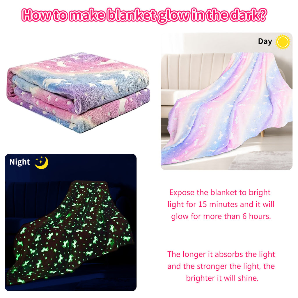 Reversible Sherpa Glow in The Dark Pony Blanket for Kids, 50"x60" Soft Cozy Luminous Flannel Blanket, Christmas Birthday Gift for Girls... - Super Soft Reversible Sherpa Flannel Blanket Detail