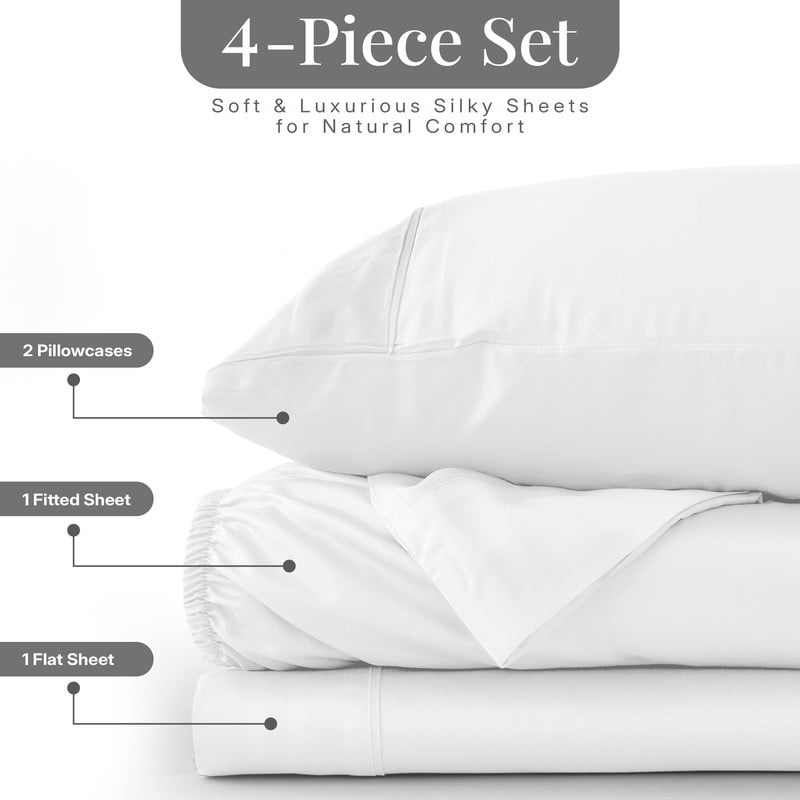 Premium Egyptian Cotton Lux Decor 100% Organic Viscose - 4 Piece Ultra-Soft Luxury Cooling Bed Sheets, 16" Deep Pocket, Breathable & Hypoalle... - Breathable Egyptian Cotton Flat & Fitted Sheets Detail
