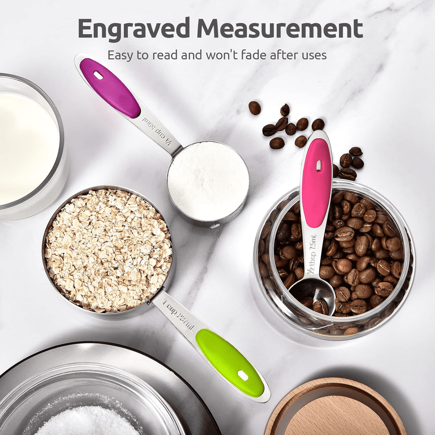 Heavy Duty Stainless Steel Measuring Cups and Spoons Set of 15, 5 Stainless Steel Nesting Measuring Cups & 5 Spoons, 5 Mini Meas... - Professional Kitchen Tool for Culinary Enthusiasts Detail