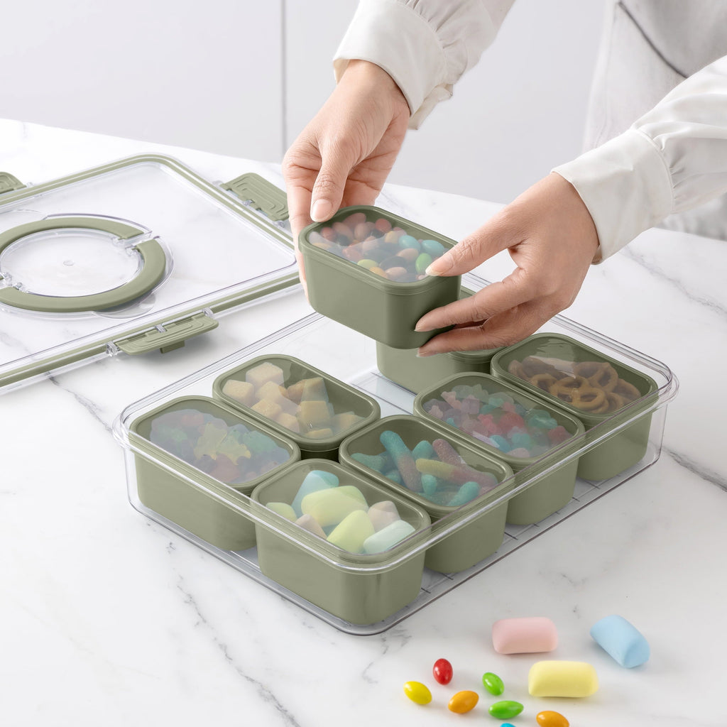 Playful Geometric 8-Compartment Snackle Box, Charcuterie and Snack Container, Divided Serving Tray with Lids and Handle, Dishwasher Saf... - Deliciously Soft Cupcake Sensory Glob Detail