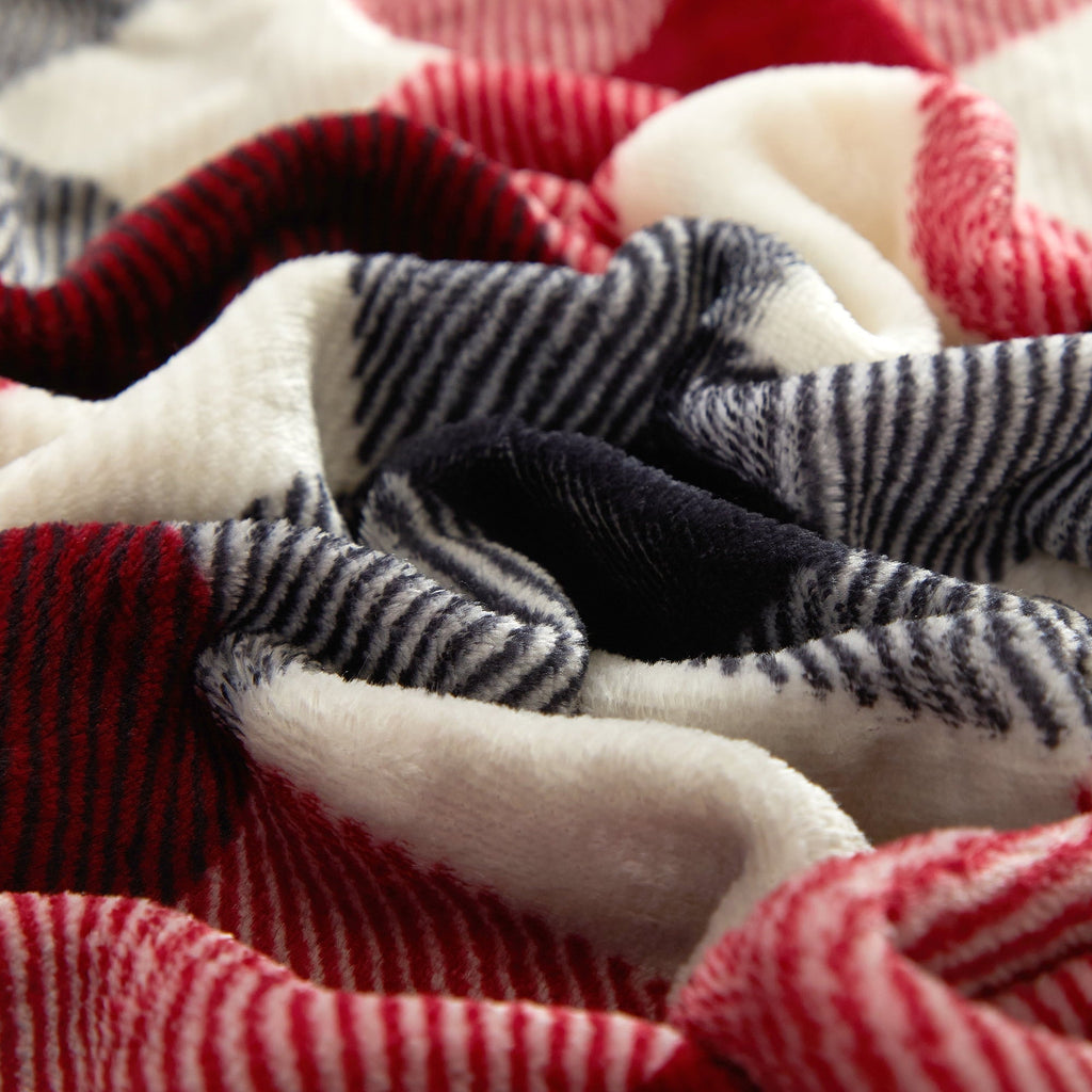 Decorative Knitted Cozy Plush Throw Blanket, Red Plaid 50" x 60" All Ages - Super Soft Reversible Sherpa Flannel Blanket Detail