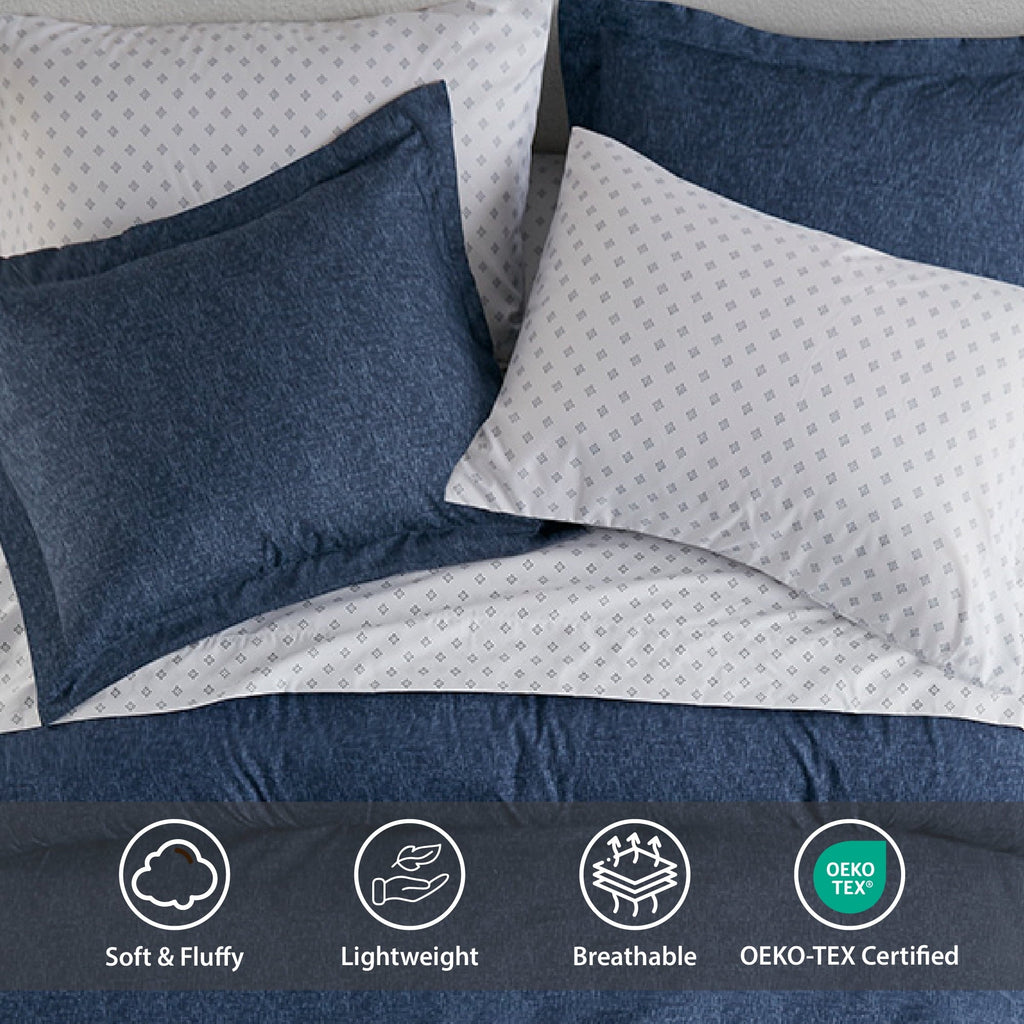 Heavyweight Warmth Queen Size Comforter Set, 7-Piece Reversible Bed in a Bag with Sheets, Navy - Hypoallergenic Ultra-Fluffy Quilt for Winter Detail