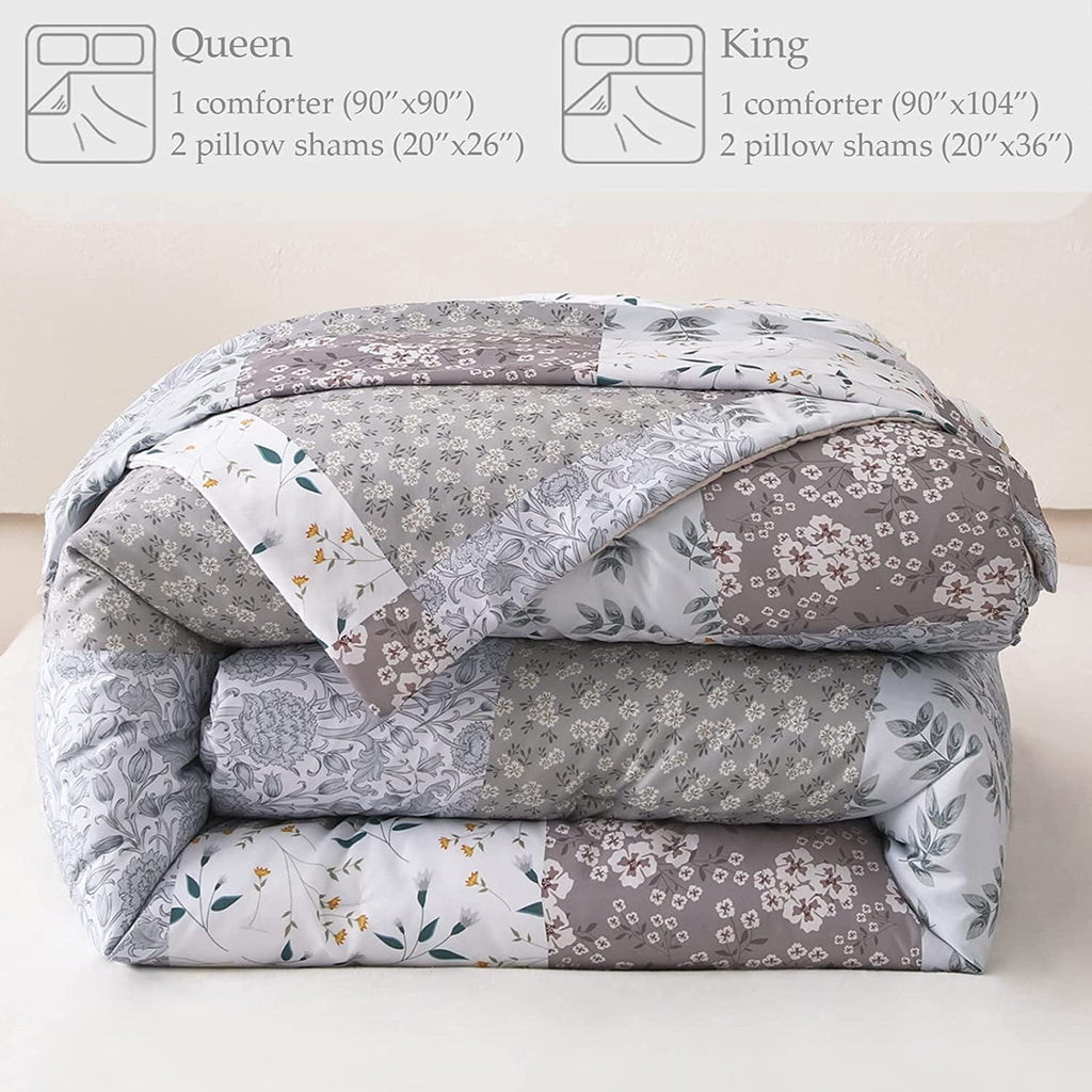 Hypoallergenic Cloud 3-Piece Queen Comforter Set, Soft Reversible Bedding Comforter Sets, Patchwork Printed Down Alternative Comforter Duv... - All-Season Down Alternative Comforter Insert Detail