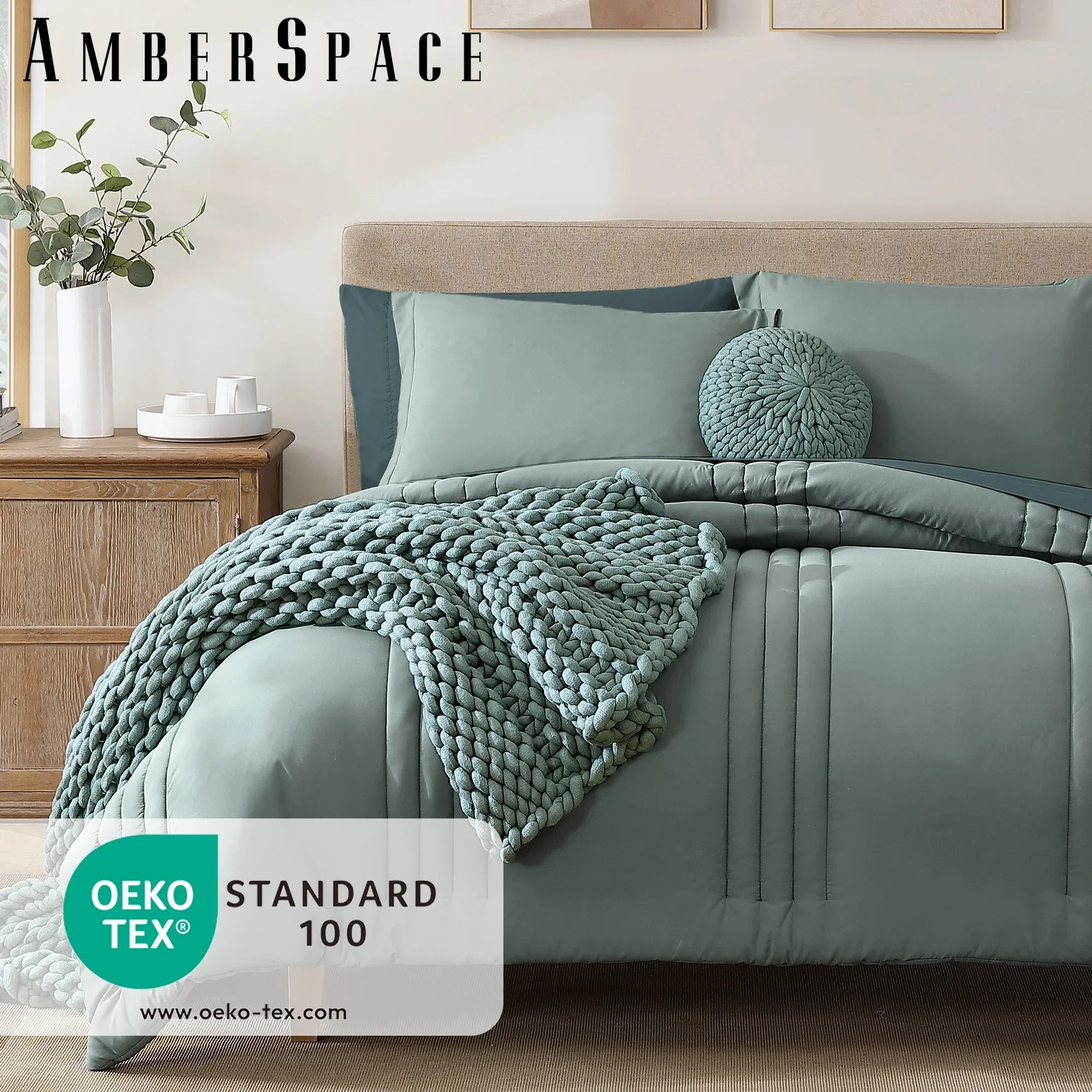 Hypoallergenic Cloud 7-piece Bed in a Bag Comforter Set with Sheets,Sage Green,Full - Luxurious Quilted Duvet Cover Set Detail