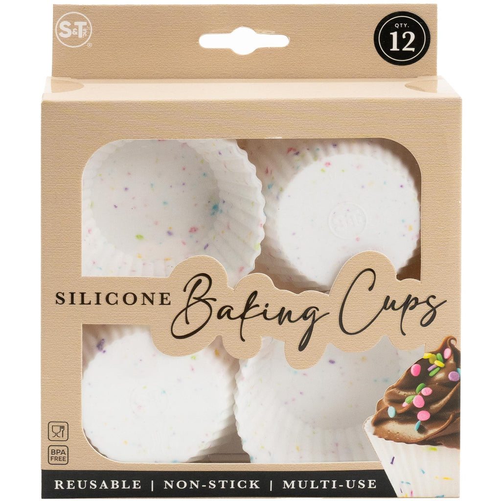 Ergonomic Manual Reusable Non-Stick Silicone Baking Cups (12 Pack) - Standard Size - Confetti - Innovative Kitchen Helper for Modern Cooking Detail