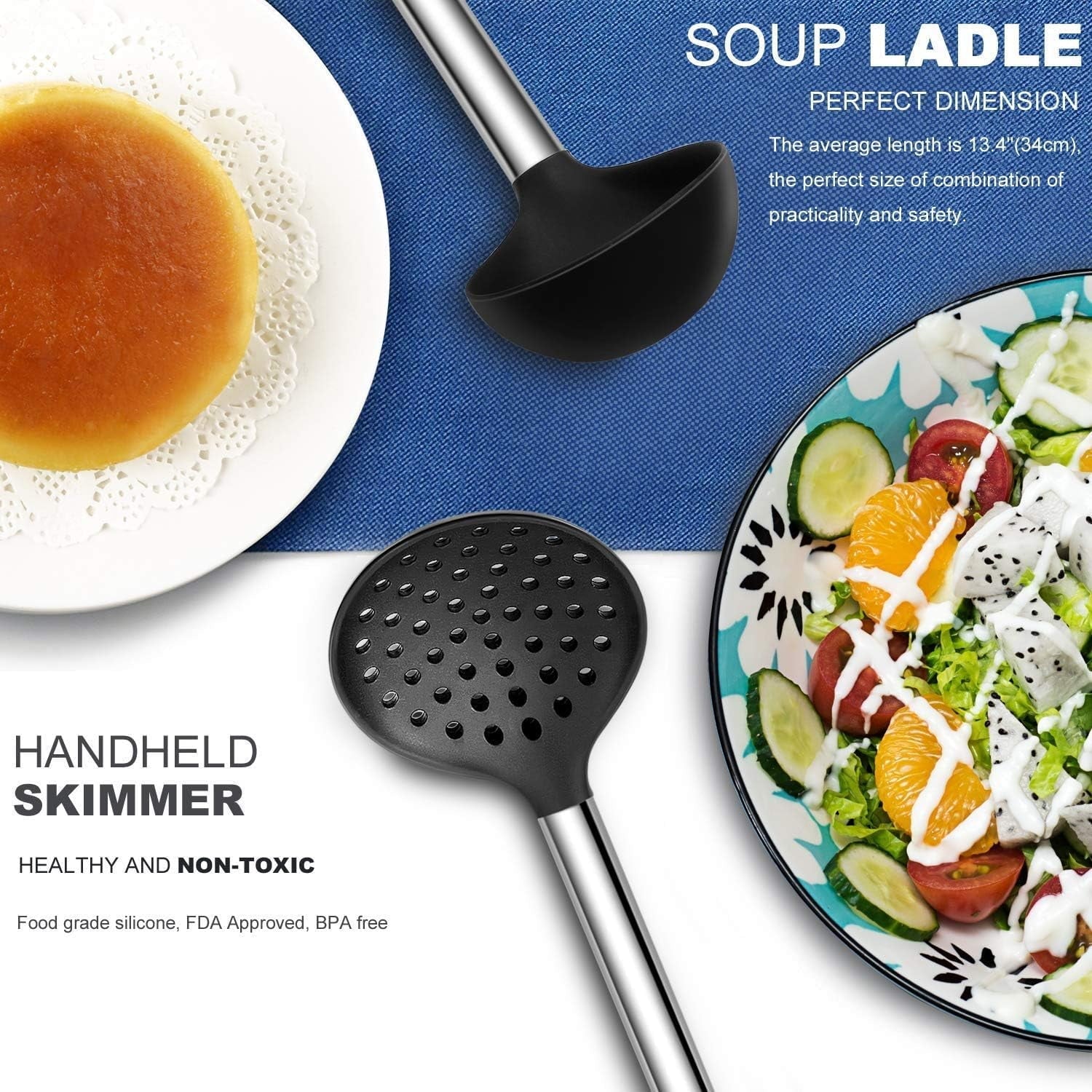 Non-Stick Safe Kitchen Utensil Set-Silicone Cooking Utensils-33 Kitchen Gadgets & Spoons for Nonstick Cookware-Silicone and Stainles... - Durable Turner & Ladle Utensil Set for Home Chefs Detail