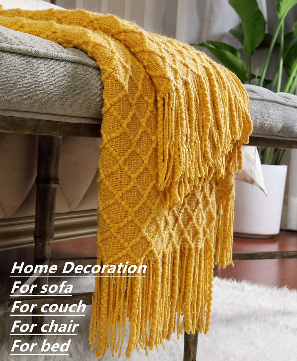 Cozy Fleece Decorative Soft Spring Summer Fall Throw Blanket ,for Couch Sofa Chair Bed,50''X60'',Mustard Yellow - Cozy Fleece Throw Blanket for Couch & Bed Detail