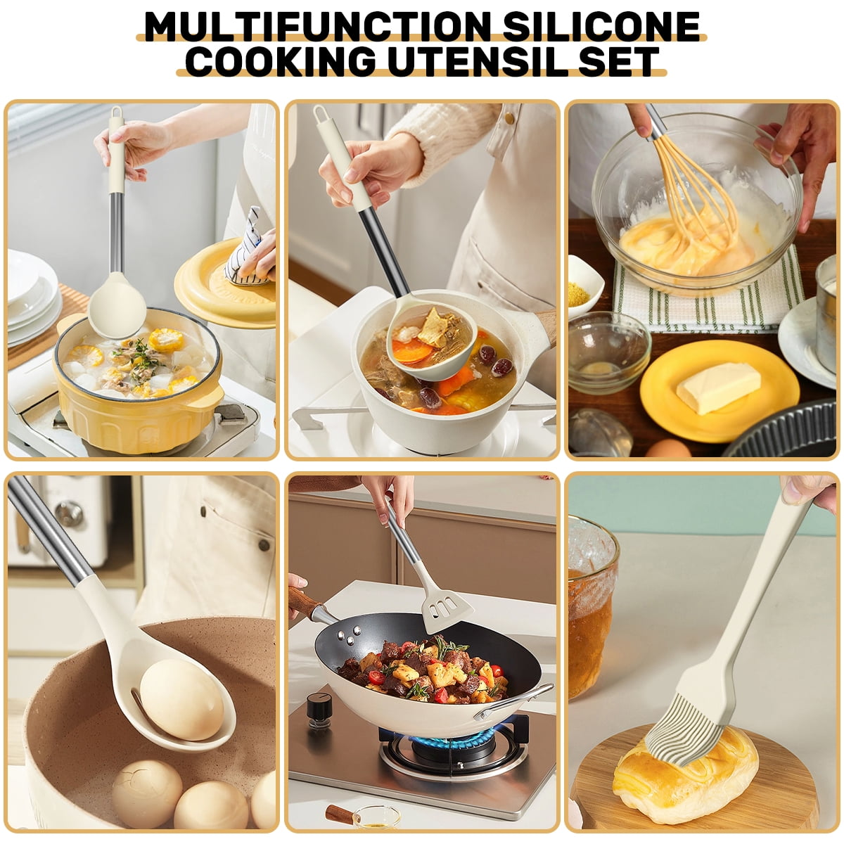 Heat-Resistant Silicone Cooking Utensil Set, 30 Pcs Kitchen Utensils Set with Stainless Steel Handle, Food Grade Silicone Spatula Se... - Ergonomic Kitchen Tongs and Cooking Spoon Utensil Detail