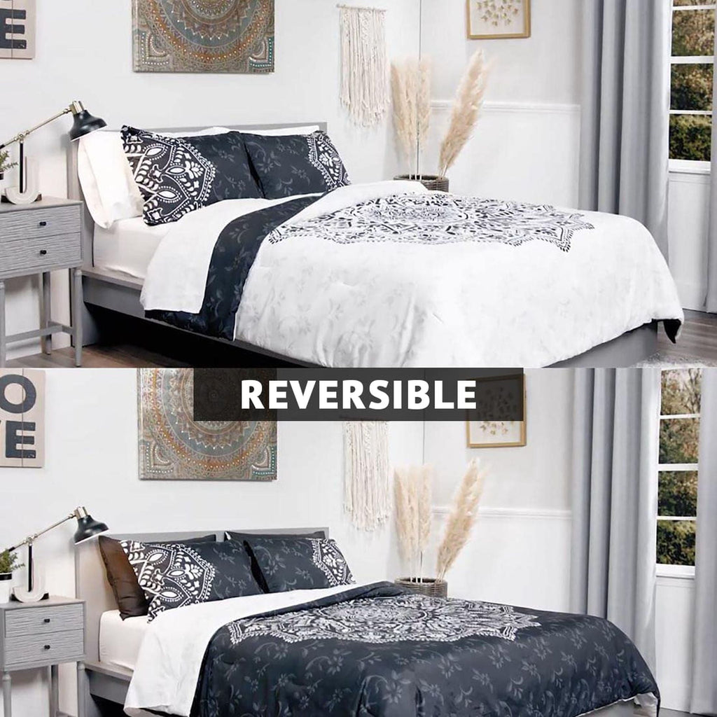 Fluffy Down Alternative Queen Comforter Set, Bedding Comforter Set Queen Size W/ Side Pockets, Black, 9 Pieces - Hypoallergenic Ultra-Fluffy Quilt for Winter Detail