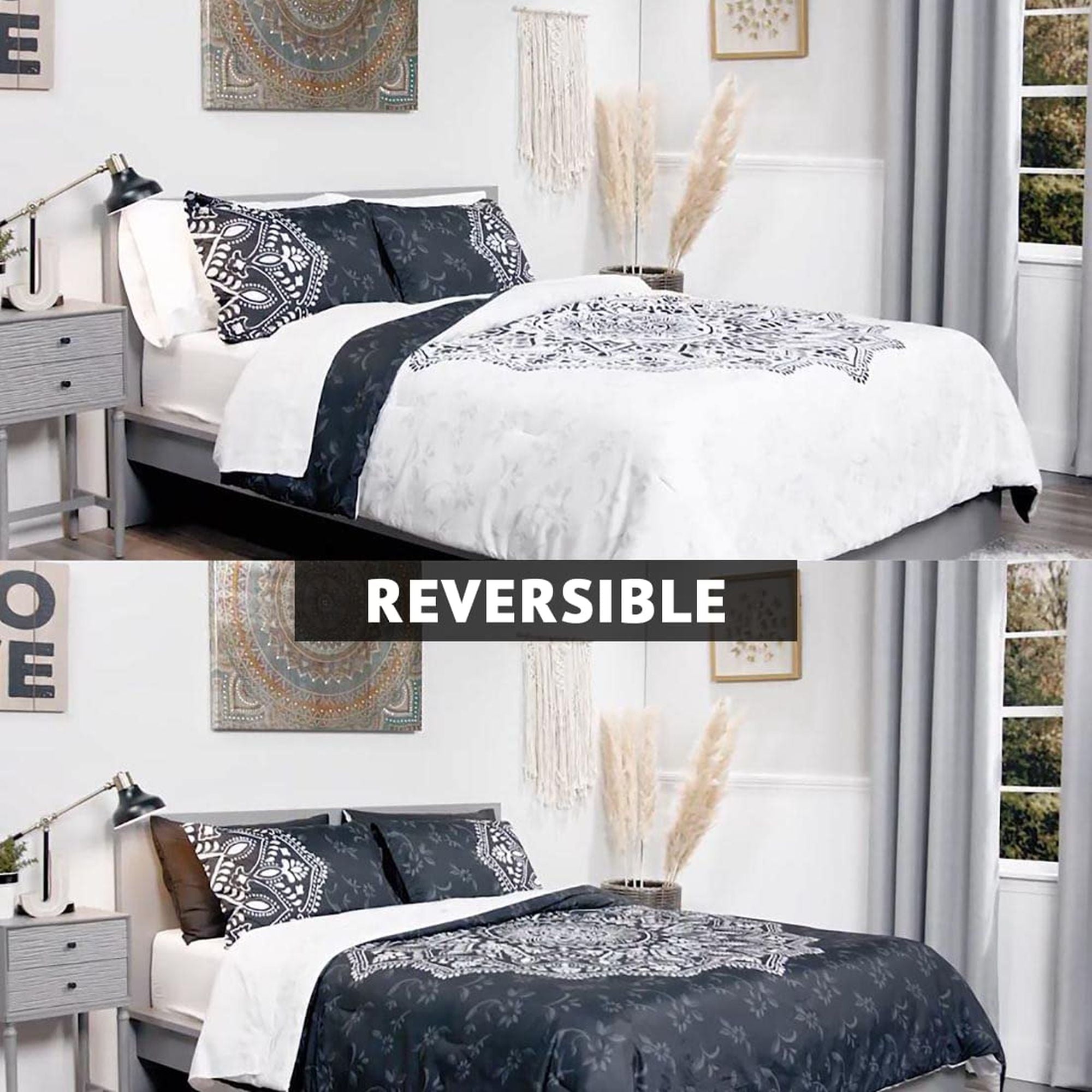 Fluffy Down Alternative Queen Comforter Set, Bedding Comforter Set Queen Size W/ Side Pockets, Black, 9 Pieces - Hypoallergenic Ultra-Fluffy Quilt for Winter Detail