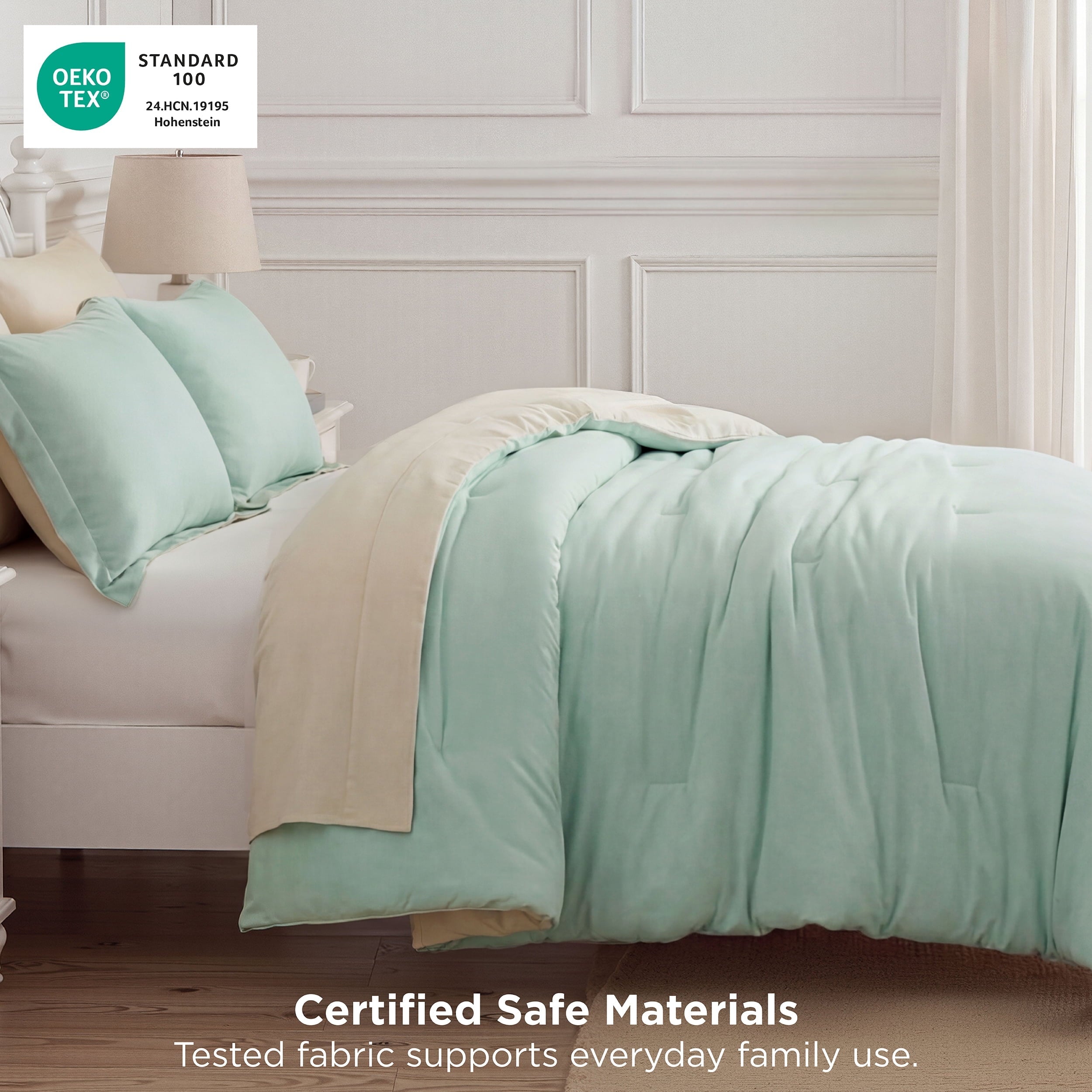 Heavyweight Warmth Queen Comforter Set Sage Green, 7 Pieces Lightweight Queen Bedding Sets, Contrasting Design - Luxurious Quilted Duvet Cover Set Detail