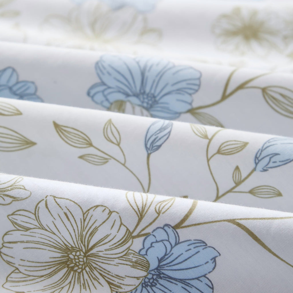 Hypoallergenic Cloud Cotton Comforter Sets Queen Size, 3 Pieces Botanical Blue Floral Reversible Bedding Sets for Adults All Season - All-Season Down Alternative Comforter Insert Detail